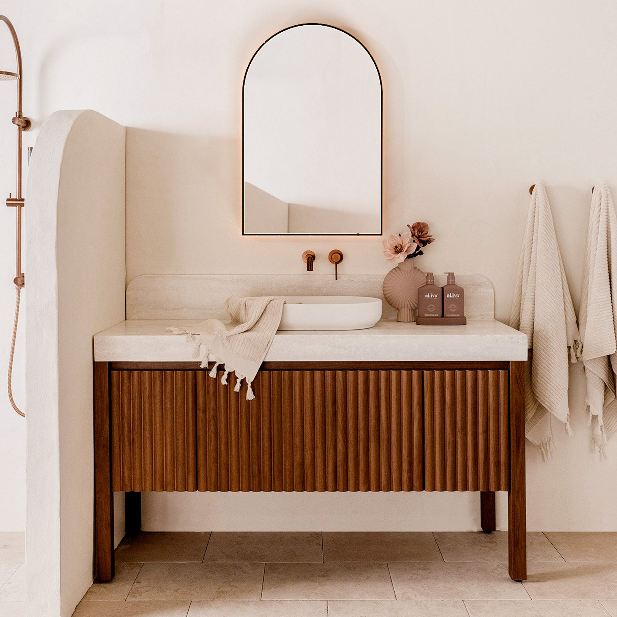 Oxygen Lighting AVIOR 3-0105-15 Arched Lighted LED Mirror 24x36 inch  - Black Frame