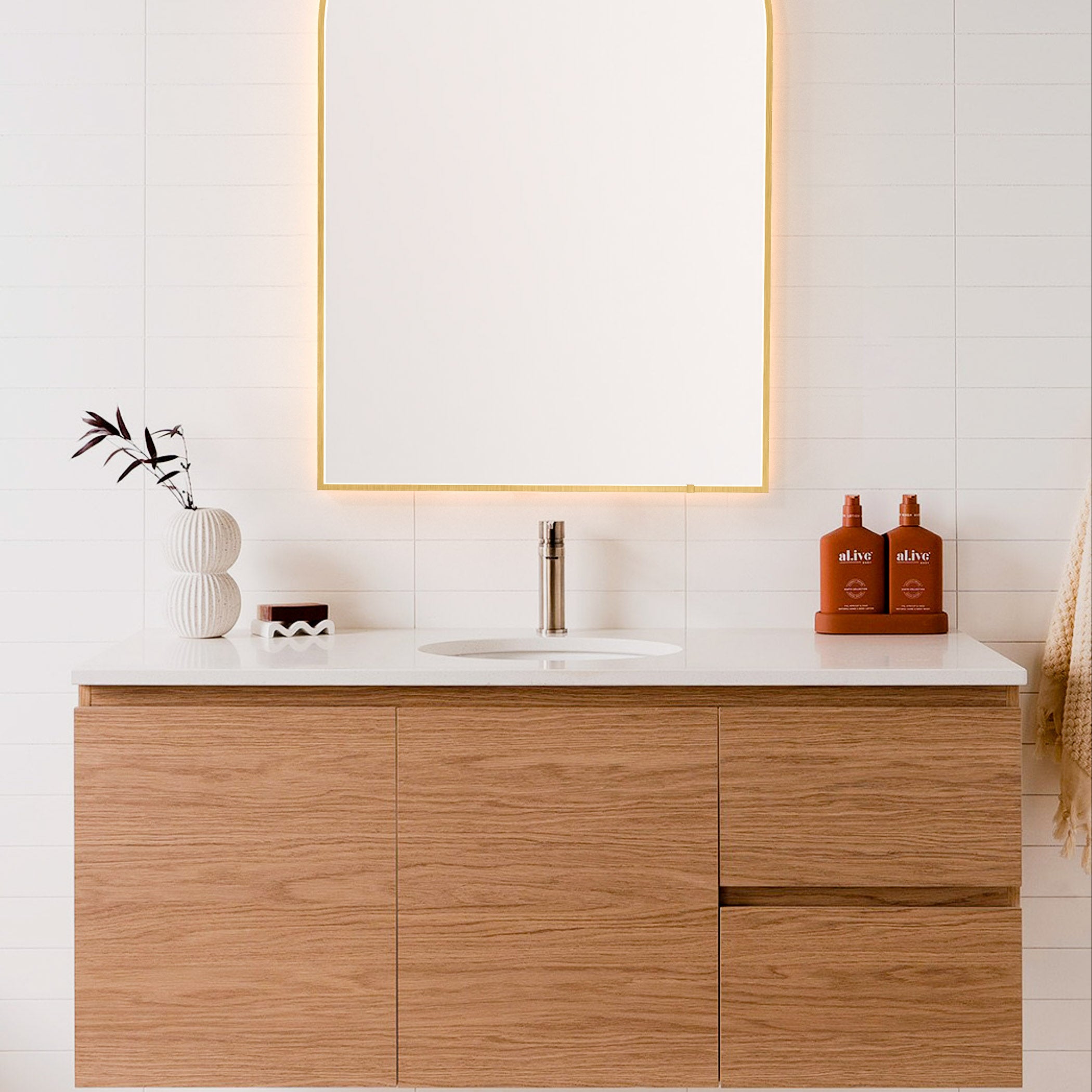 Oxygen Lighting AVIOR 3-0105-55 Arched LED Lighted Mirror 24x36 Inch - Brushed Brass