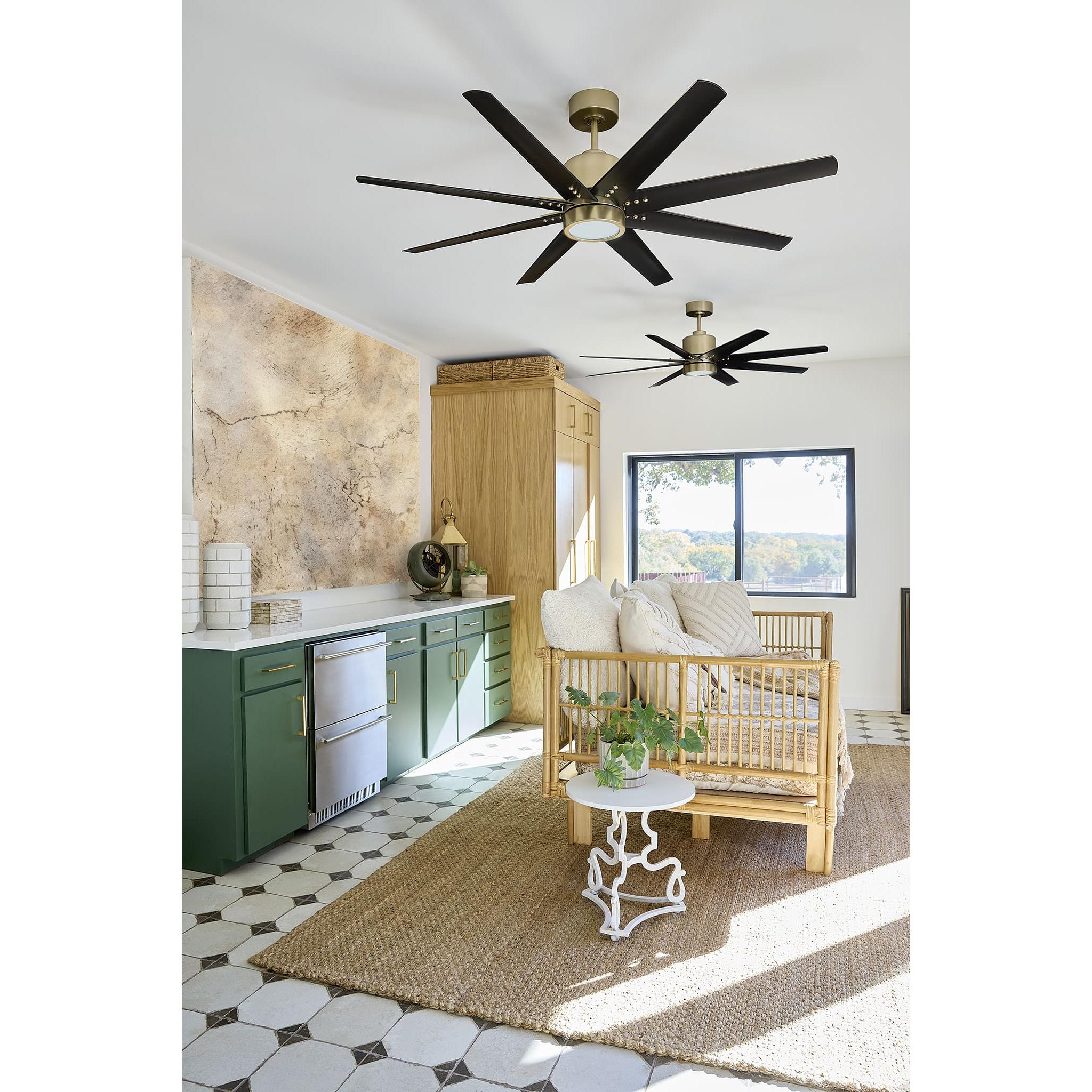 Oxygen Lighting FLEET 3-112-40 Ceiling Fan with Remote 56 Inch Eight Blade Fan - Aged Brass, Black