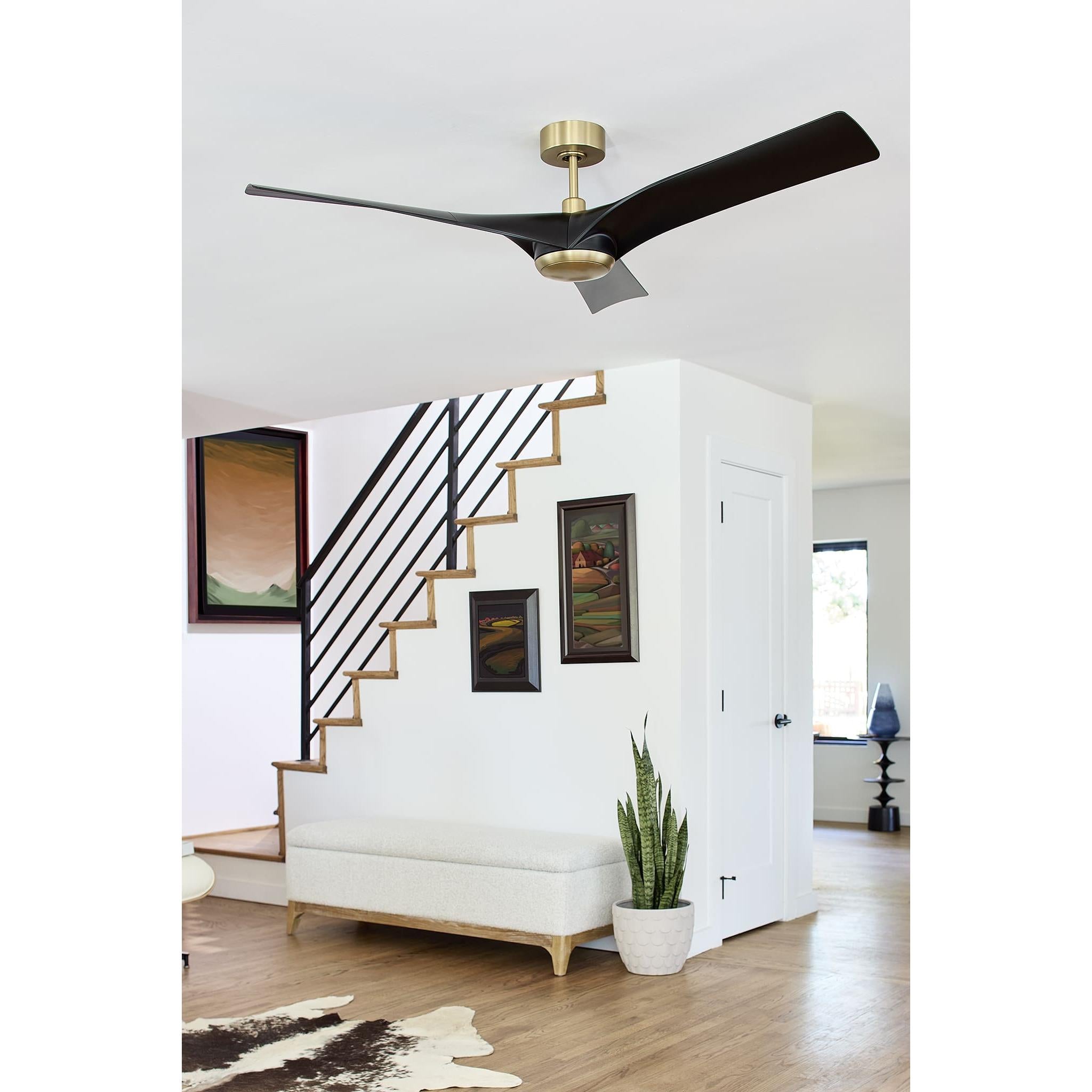 Oxygen Ridley 3-123-1540 Smart Ceiling Fan 58 Inch No Light with Wall Control - Aged Brass W/ Black Blades