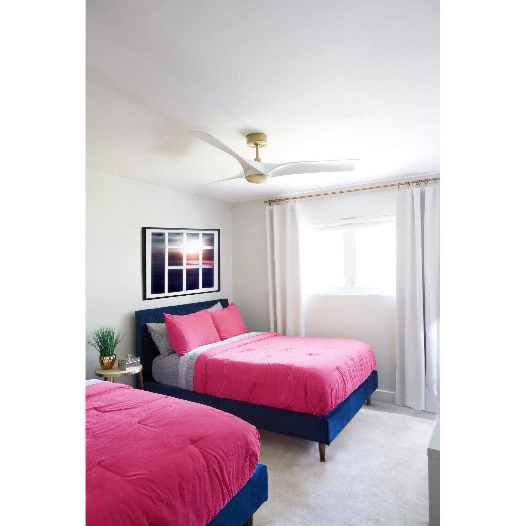 Oxygen Ridley 3-123-640 Smart Ceiling Fan 58 Inch with Wall Control No Light - Aged Brass W/ White Blades