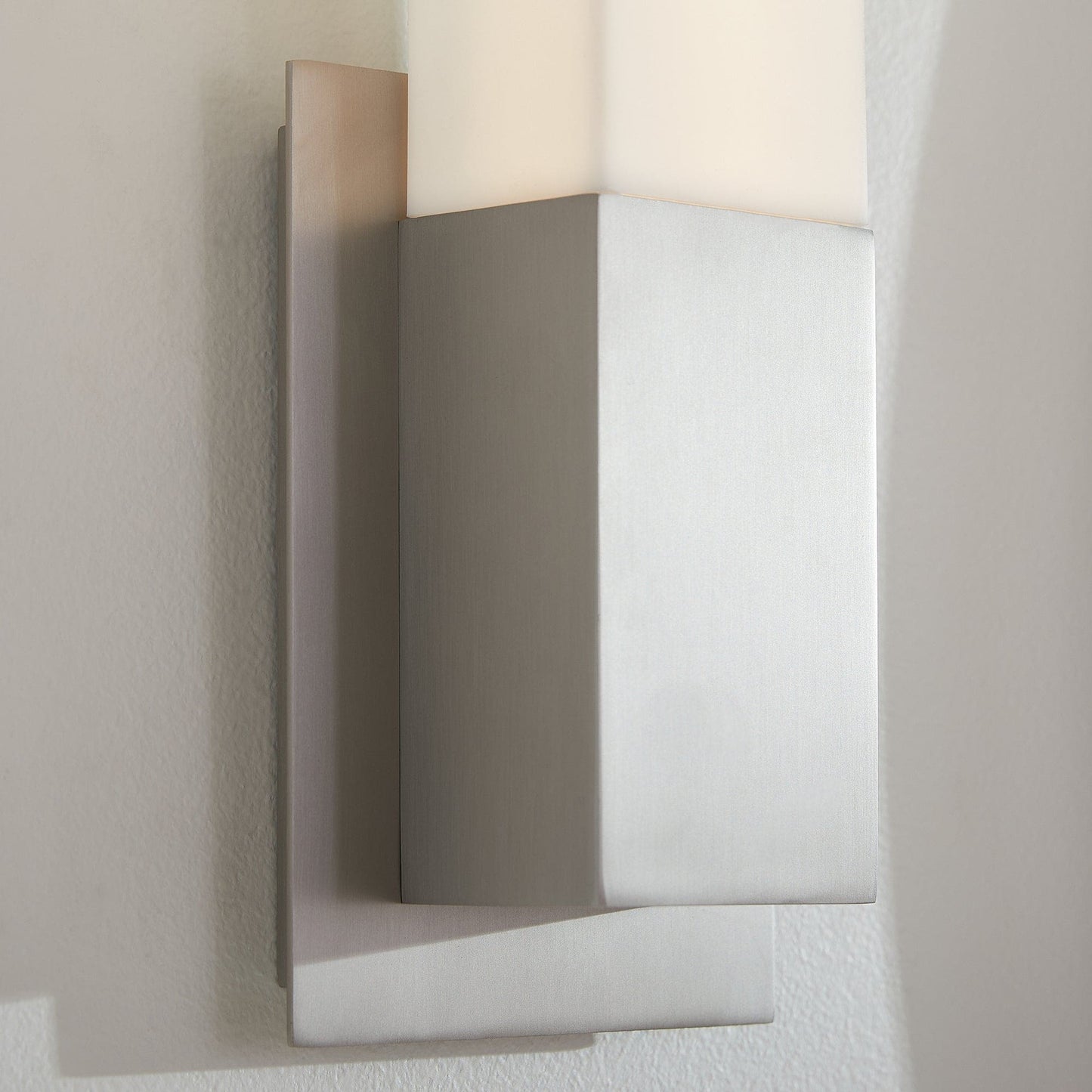 Oxygen Lighting 3-519-40 Sconce, UL Damp Rated, Satin Nickel - Matte White Acrylic Diffuser