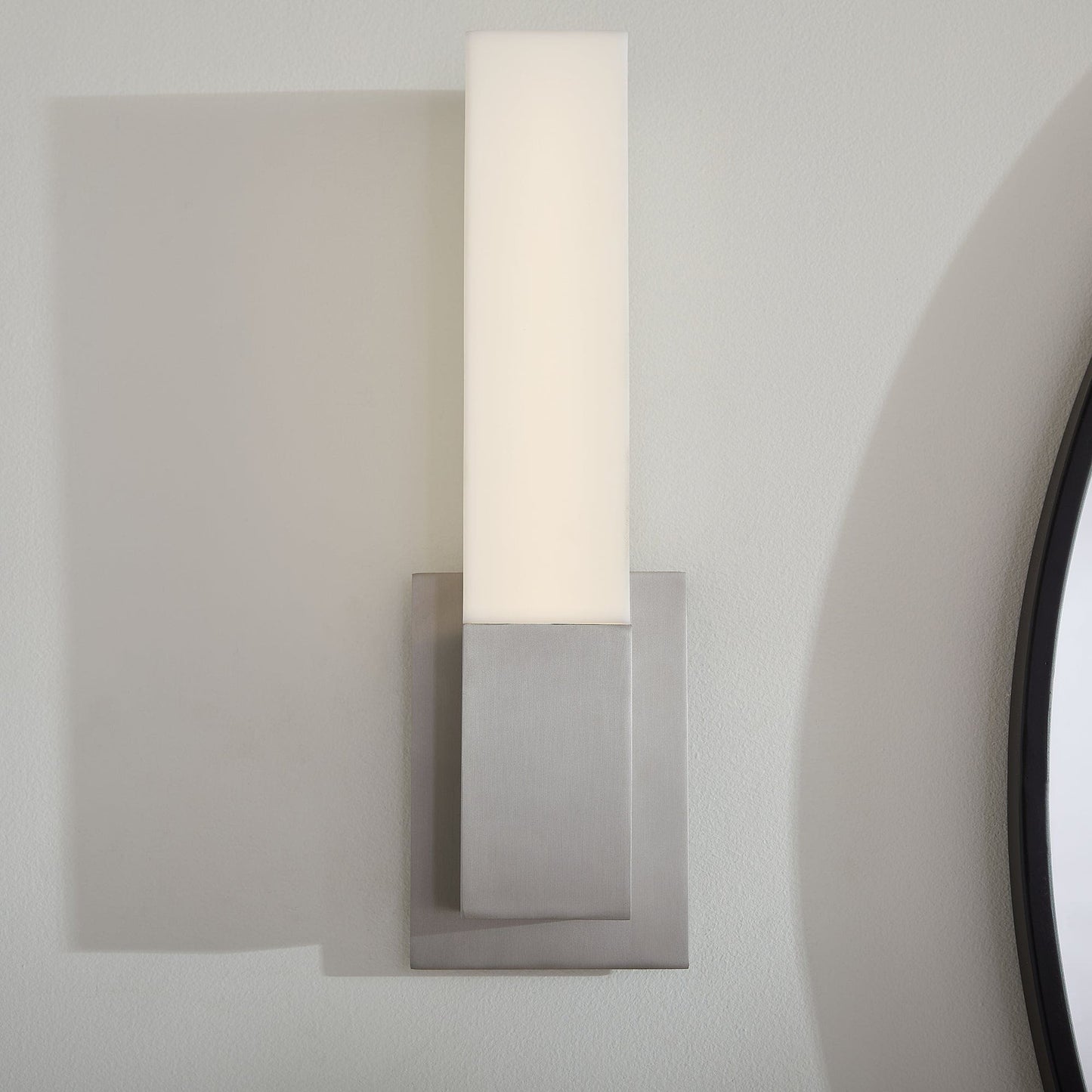 Oxygen Lighting 3-519-40 Sconce, UL Damp Rated, Satin Nickel - Matte White Acrylic Diffuser