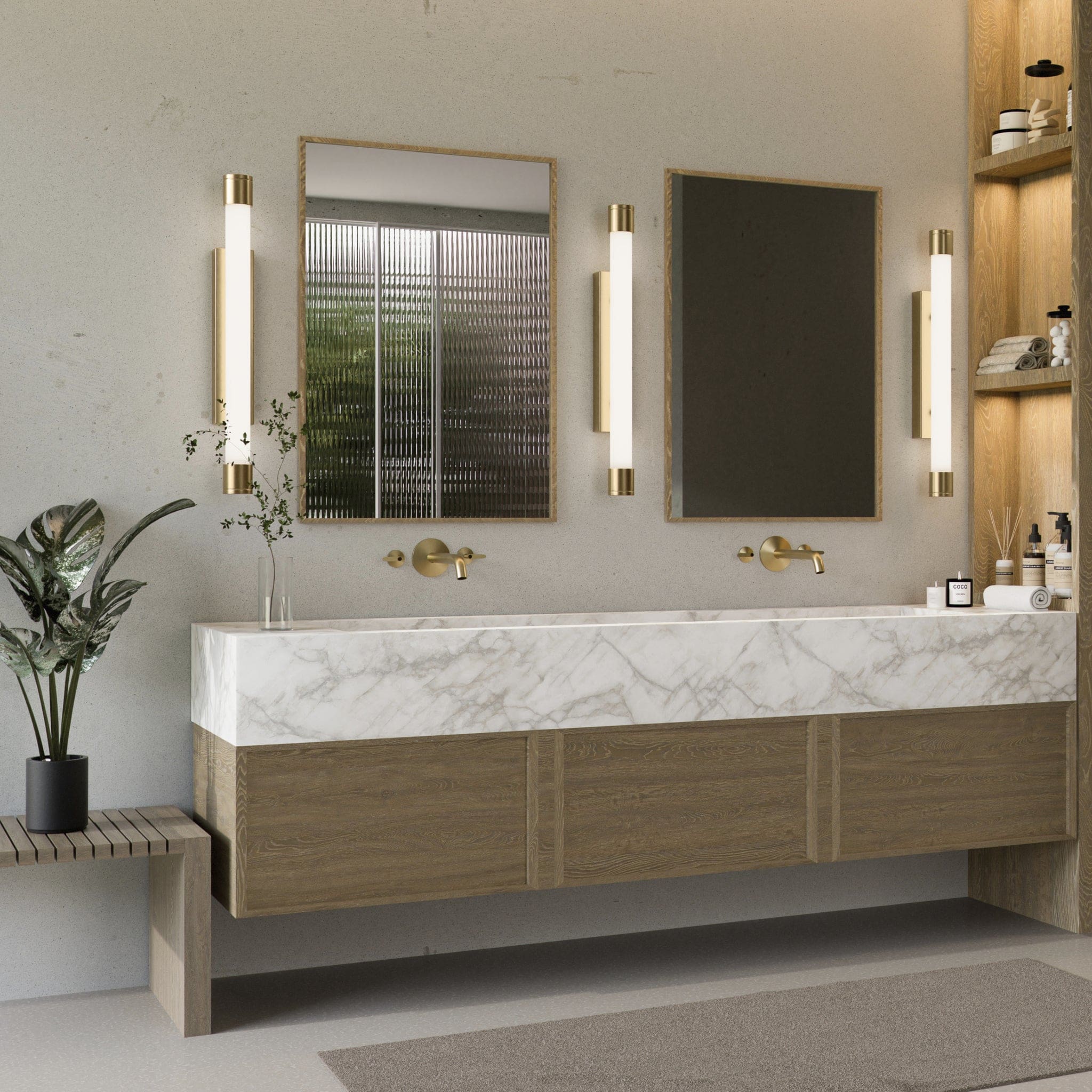 Oxygen Lighting 3-557-27 Vanity Light Fixture, UL Damp Rated, Aged Brass - Matte White Acrylic Diffuser