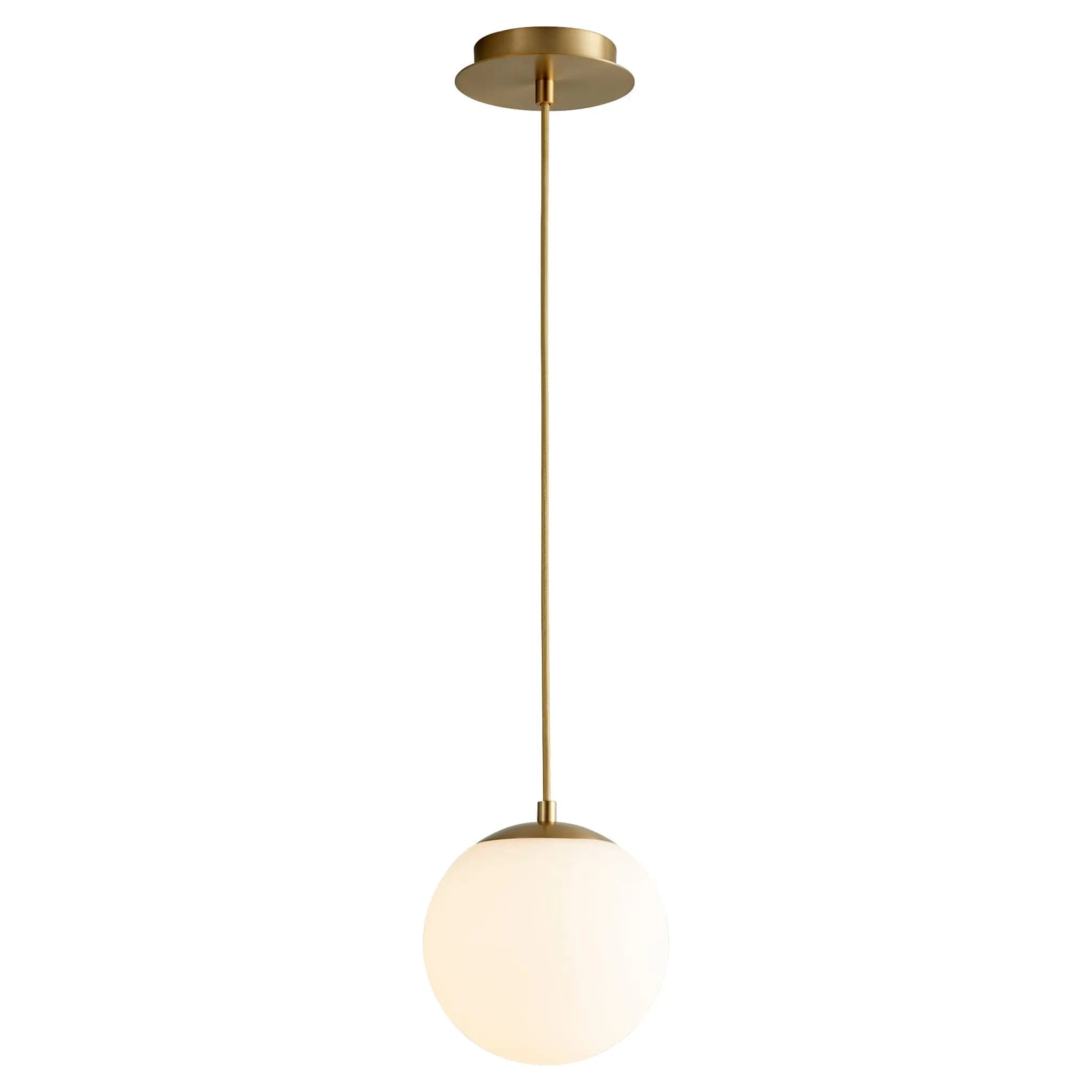 Oxygen Lighting LUNA 3-671-40 Glass Globe LED Pendant Light, 3000K LED, 8 inch - Aged Brass, Matte Opal Glass