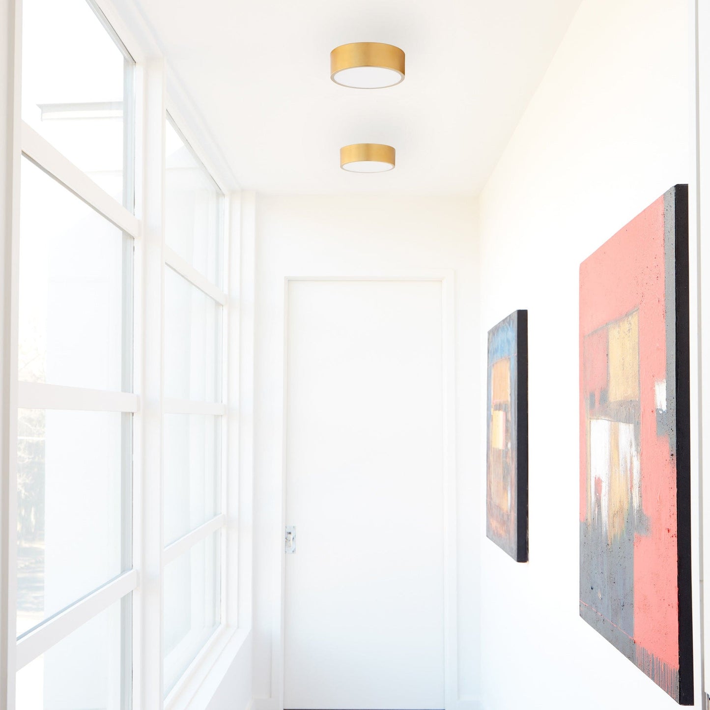 Oxygen Lighting 32-601-40 Ceiling Mount, UL Damp Rated, Aged Brass - Matte White Acrylic Diffuser
