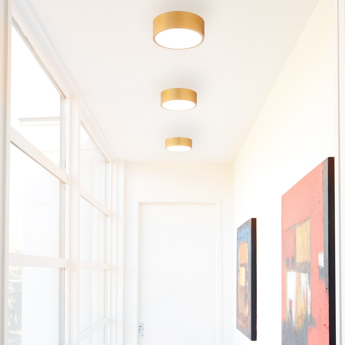 Oxygen Lighting 32-601-40 Ceiling Mount, UL Damp Rated, Aged Brass - Matte White Acrylic Diffuser