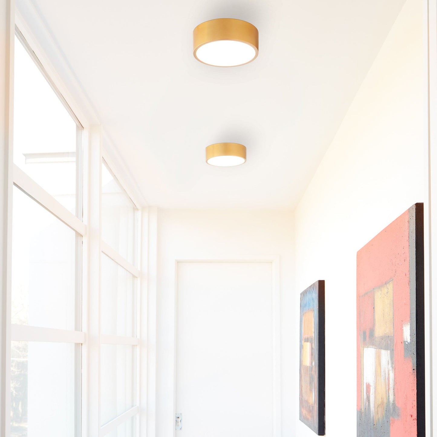 Oxygen Lighting 32-601-40 Ceiling Mount, UL Damp Rated, Aged Brass - Matte White Acrylic Diffuser