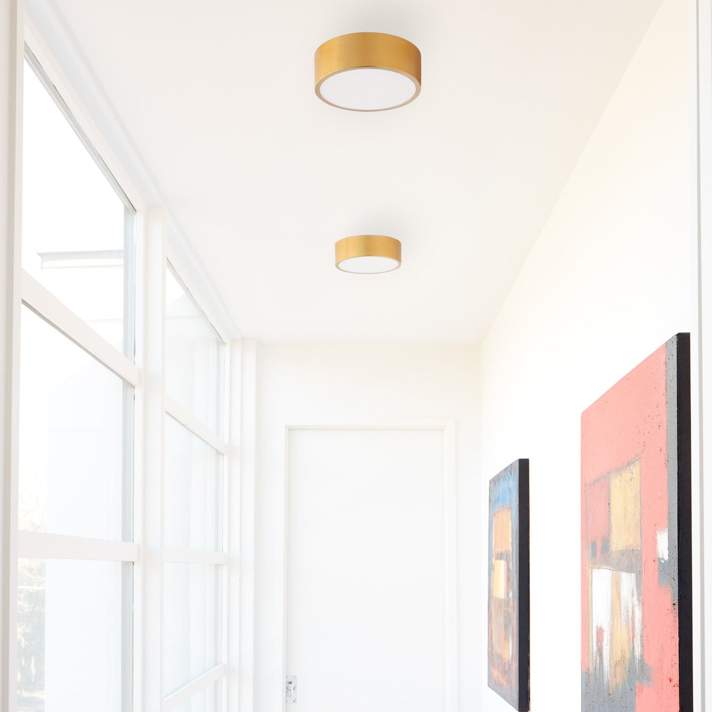 Oxygen Lighting 32-601-40 Ceiling Mount, UL Damp Rated, Aged Brass - Matte White Acrylic Diffuser