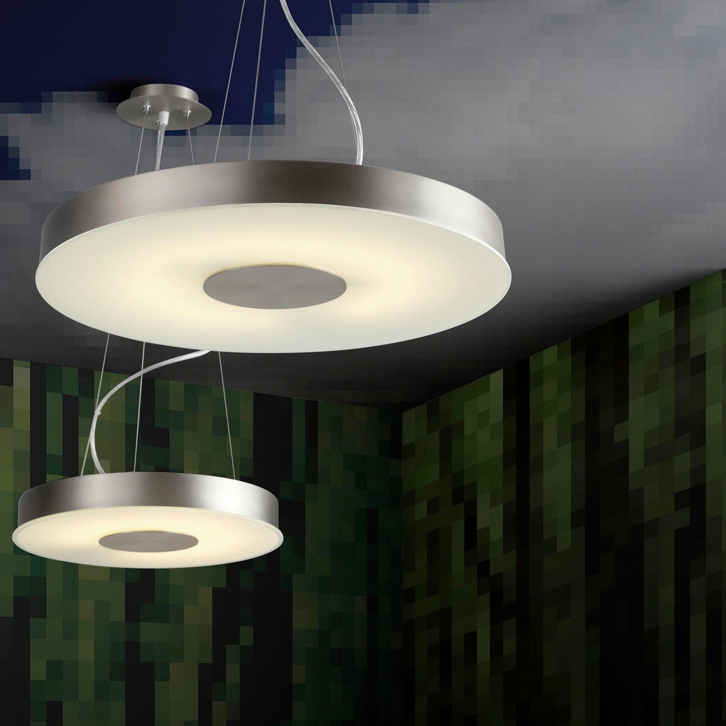 Oxygen Lighting 32-665-35 Ceiling Mount, UL Damp Rated, Satin Nickel - Frosted Glass Diffuser