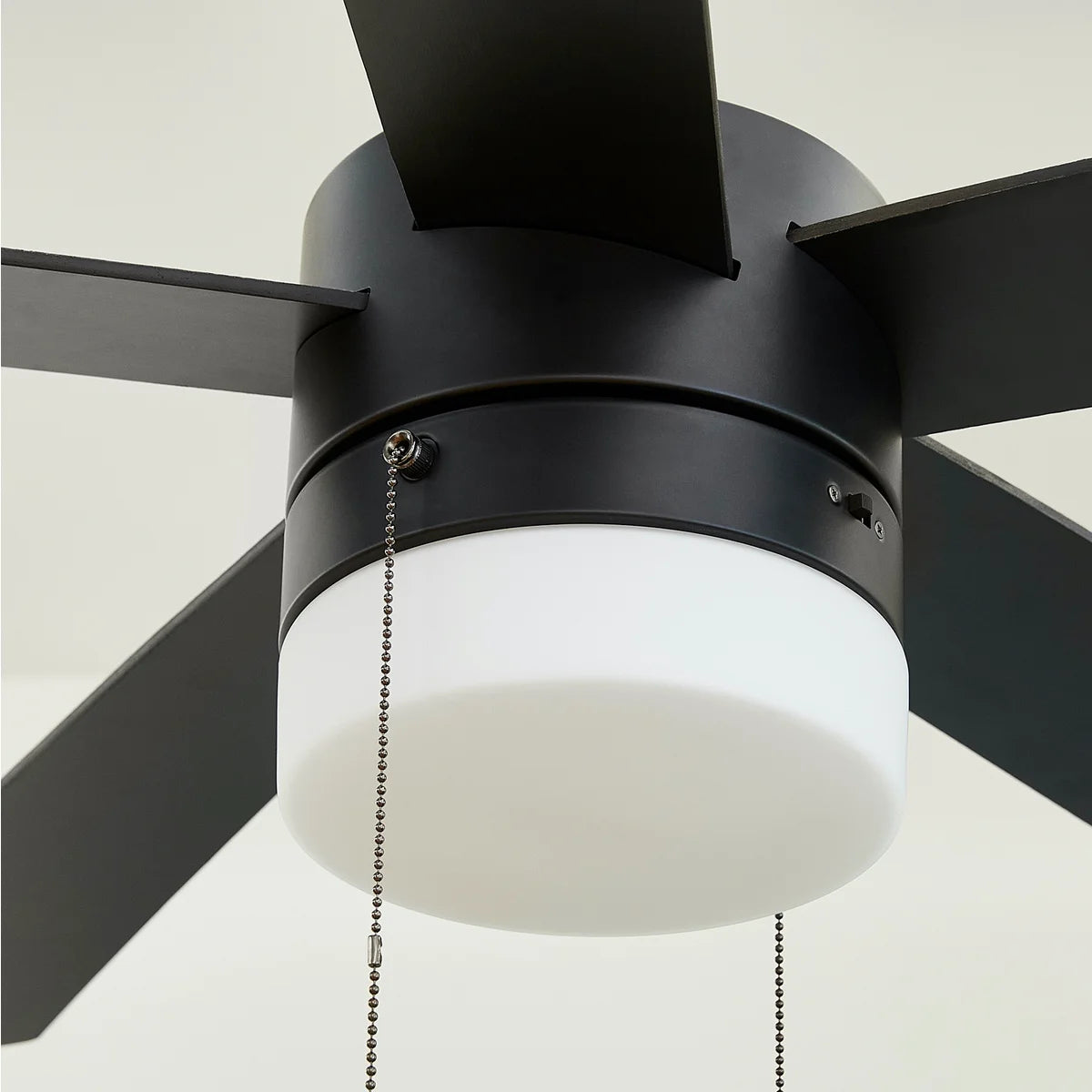 Quorum Maxwell 37525-59 Ceiling Fan 52 Inch with Light and Pull Chains Frosted White Shade Modern  - Matte Black