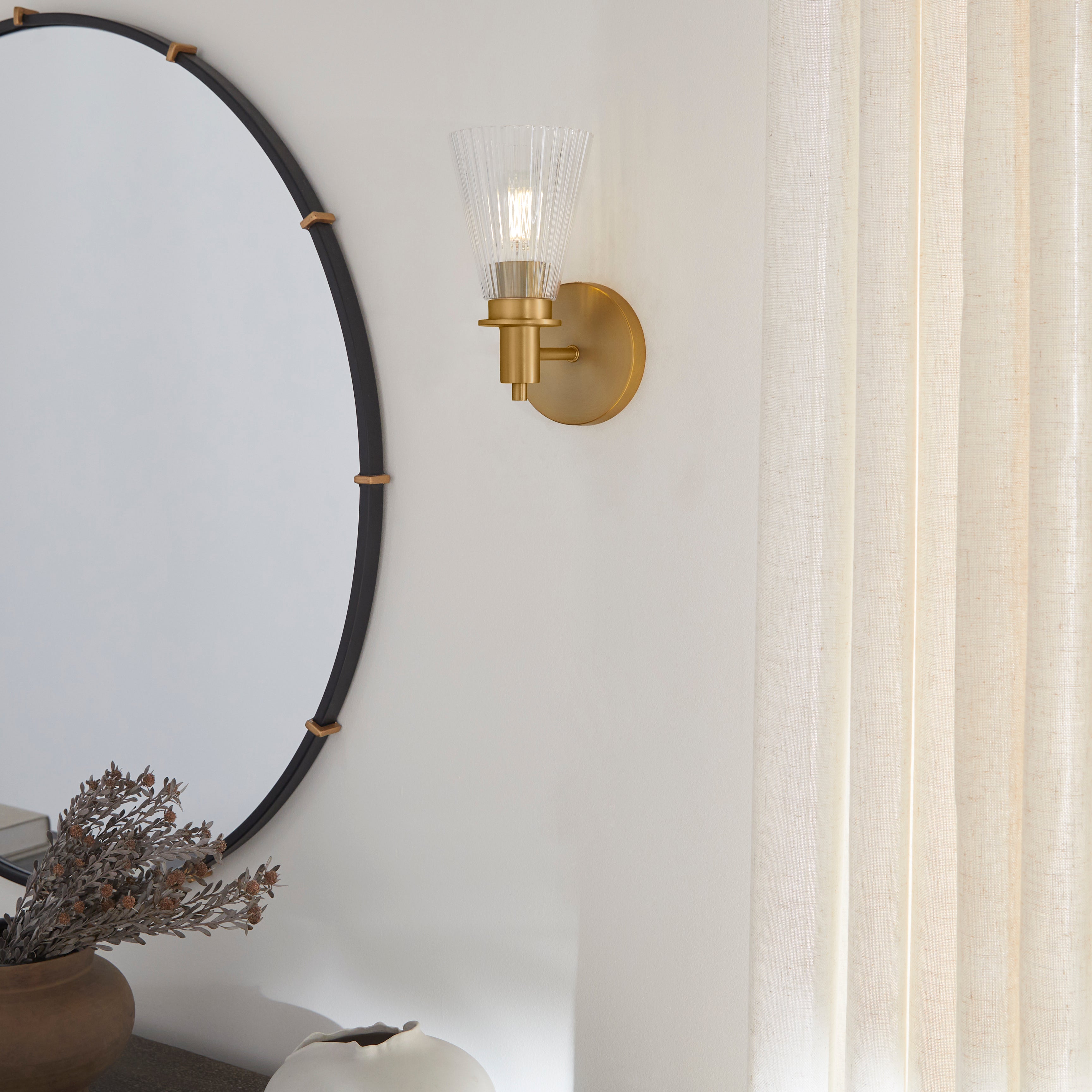 Quorum 5803-1-47 Wall Mount, UL Damp Rated, Brushed Brass