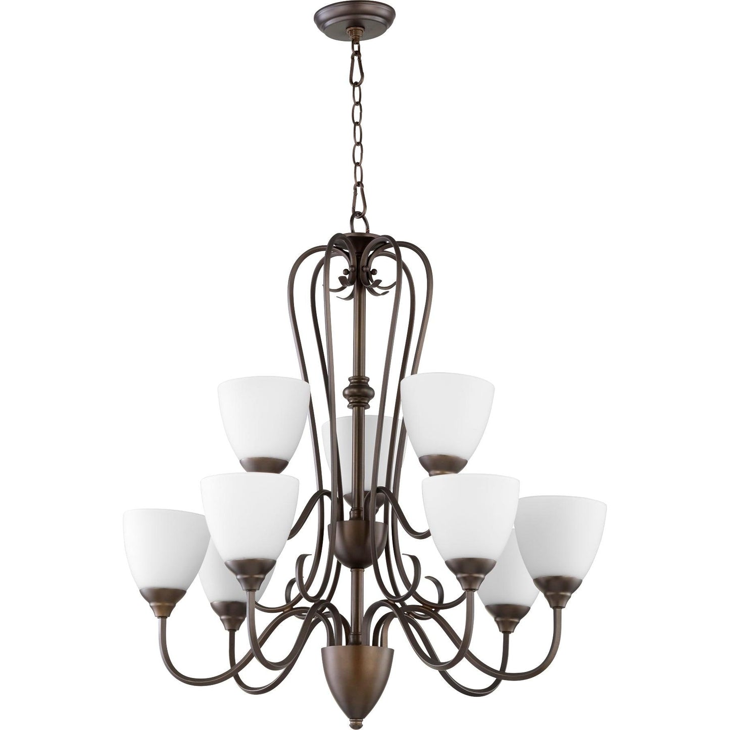Quorum Powell 6008-9-86 Chandelier - Oiled Bronze W/ Satin Opal