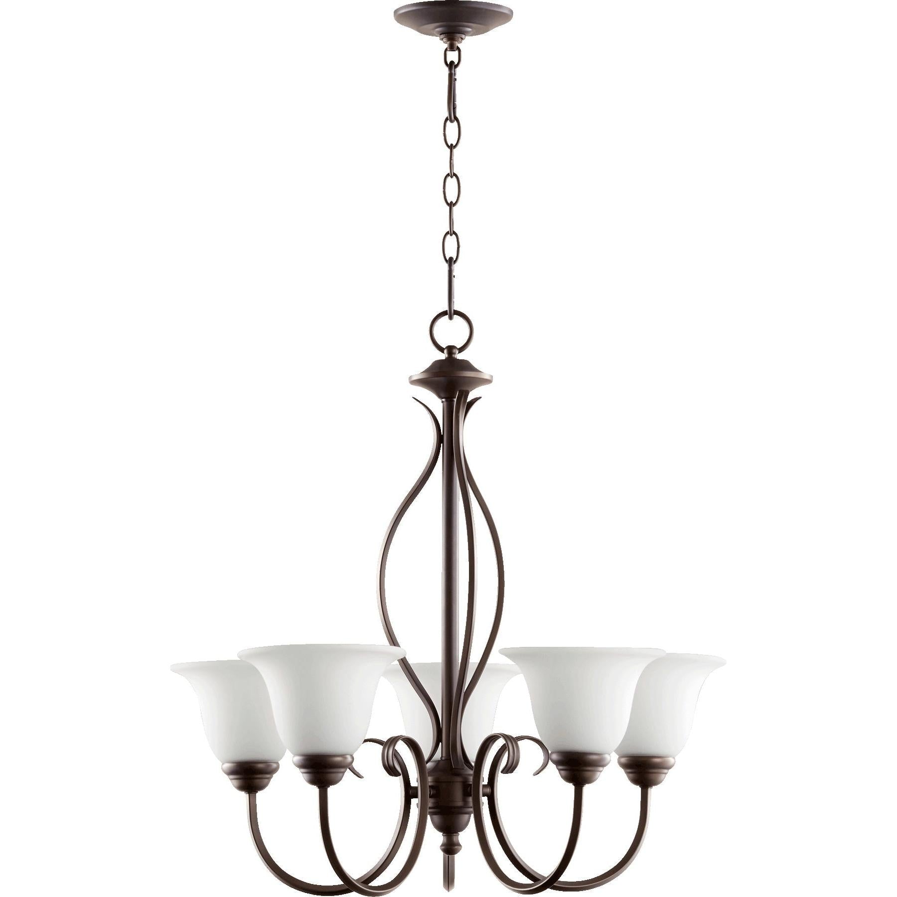 Quorum Spencer 6010-5-186 Chandelier - Oiled Bronze W/ Satin Opal
