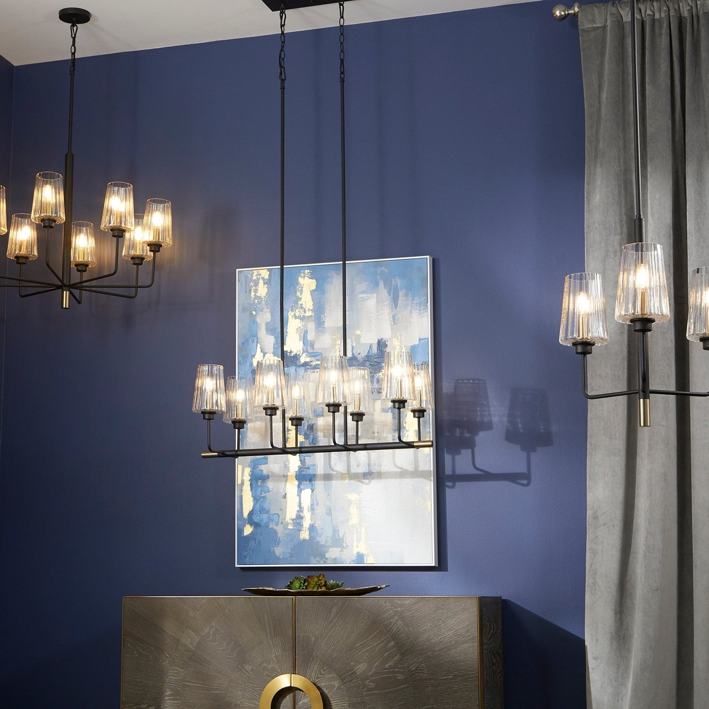 Quorum Dalia 625-3-6980 Chandelier - Textured Black W/ Aged Brass