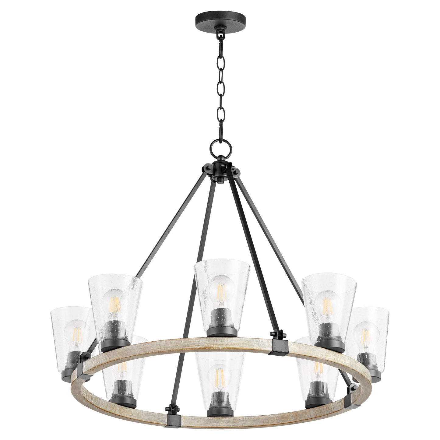 Quorum Paxton 63-8-6941 Chandelier - Textured Black W/ Weathered Oak Finish