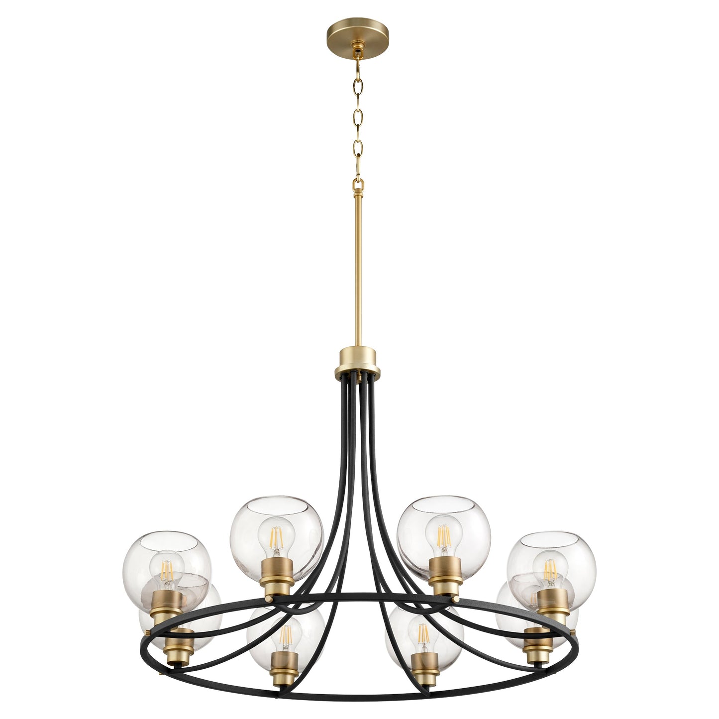 Quorum Clarion 672-8-6980 Chandelier - Textured Black W/ Aged Brass