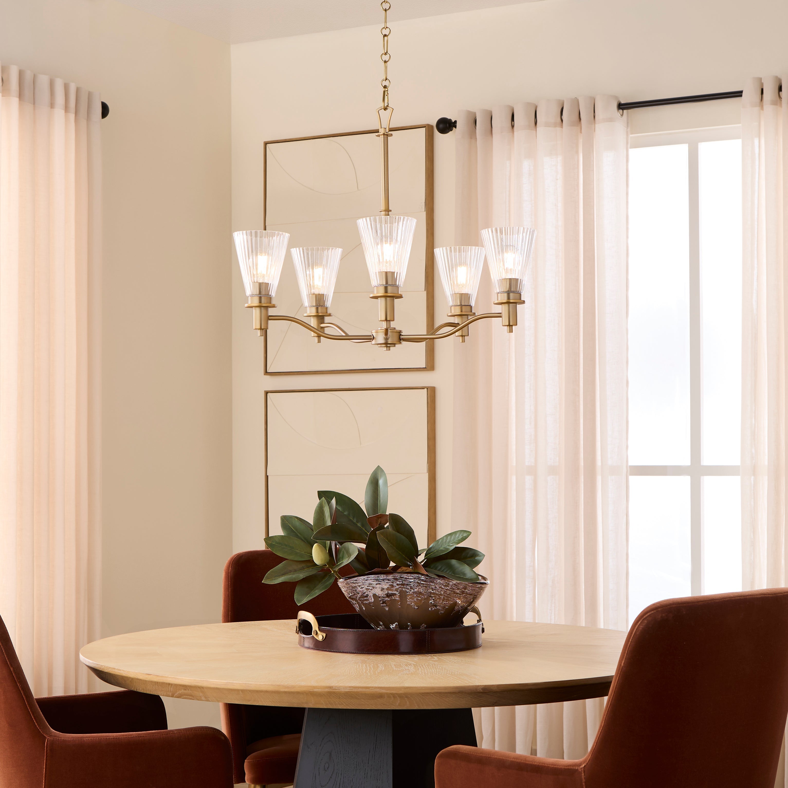 Quorum Lawton 6803-5-47 Chandelier, UL Damp Rated, Brushed Brass