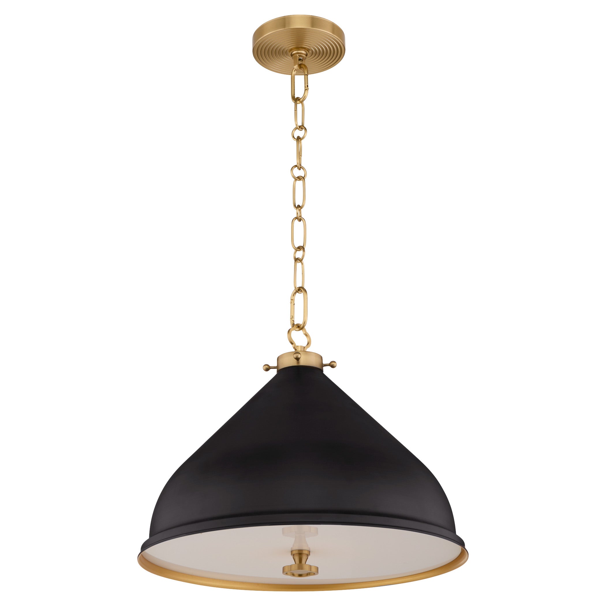 Quorum Bonnel 6863-16-5980 Pendant, UL Damp Rated, Matte Black|Aged Brass