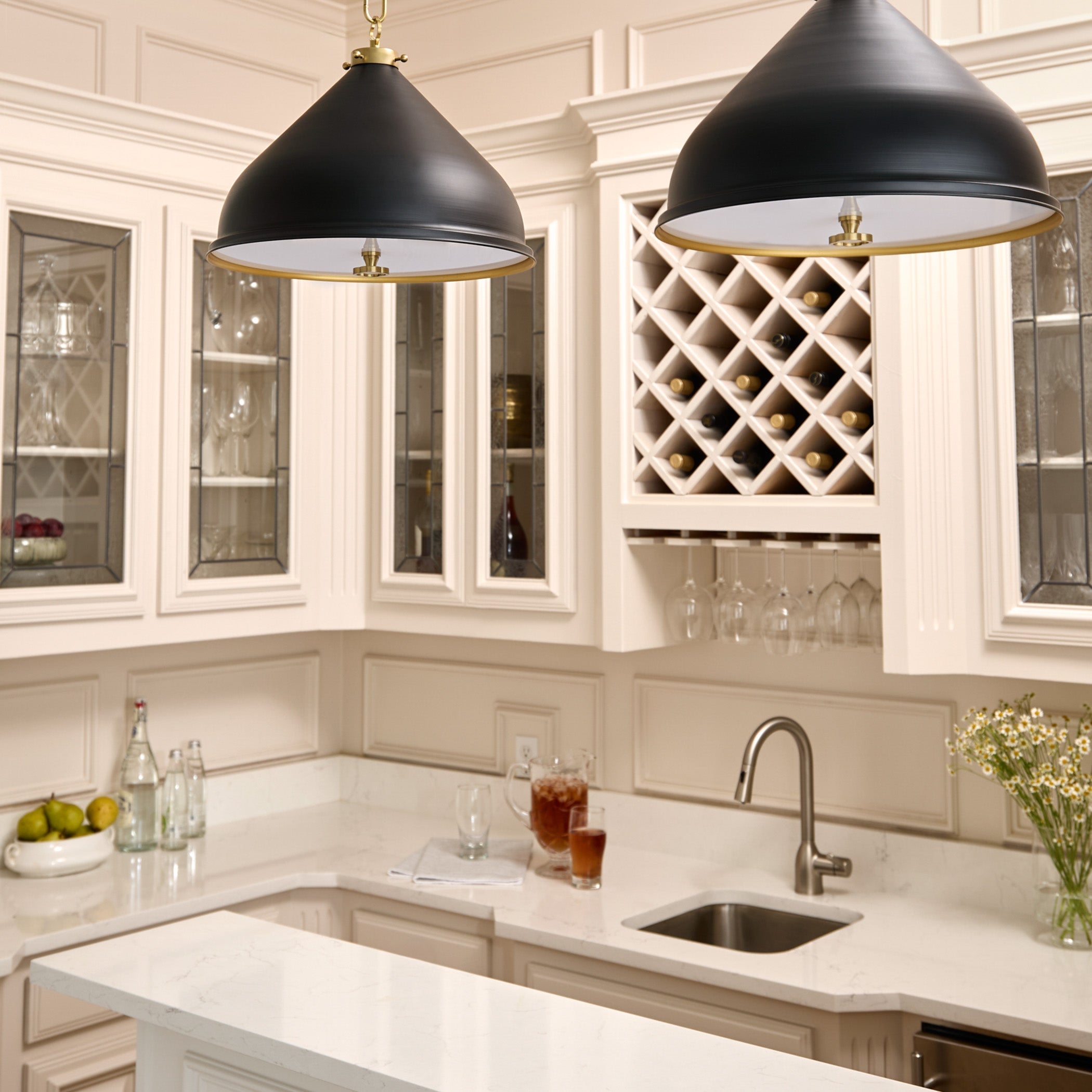 Quorum Bonnel 6863-16-5980 Pendant, UL Damp Rated, Matte Black|Aged Brass