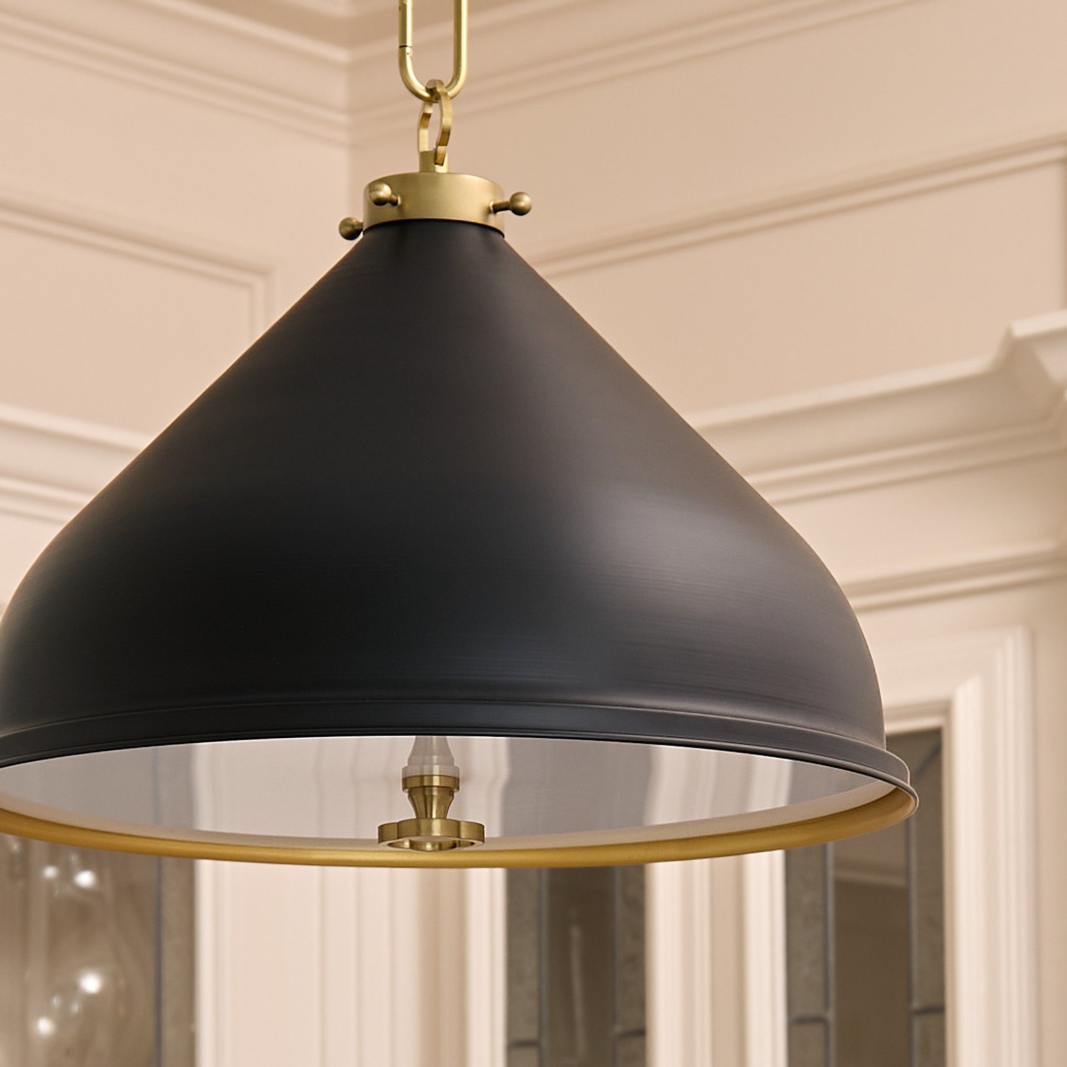 Quorum Bonnel 6863-16-5980 Pendant, UL Damp Rated, Matte Black|Aged Brass