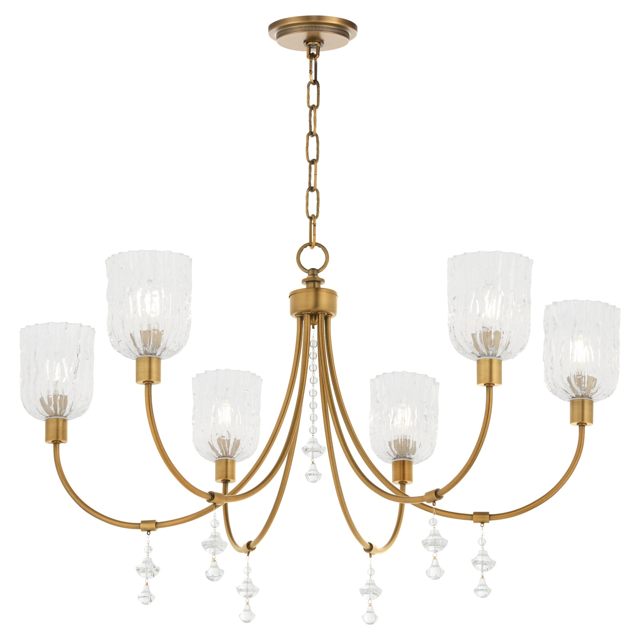 Quorum Meriam 693-6-47 Chandelier, UL Damp Rated, Brushed Brass
