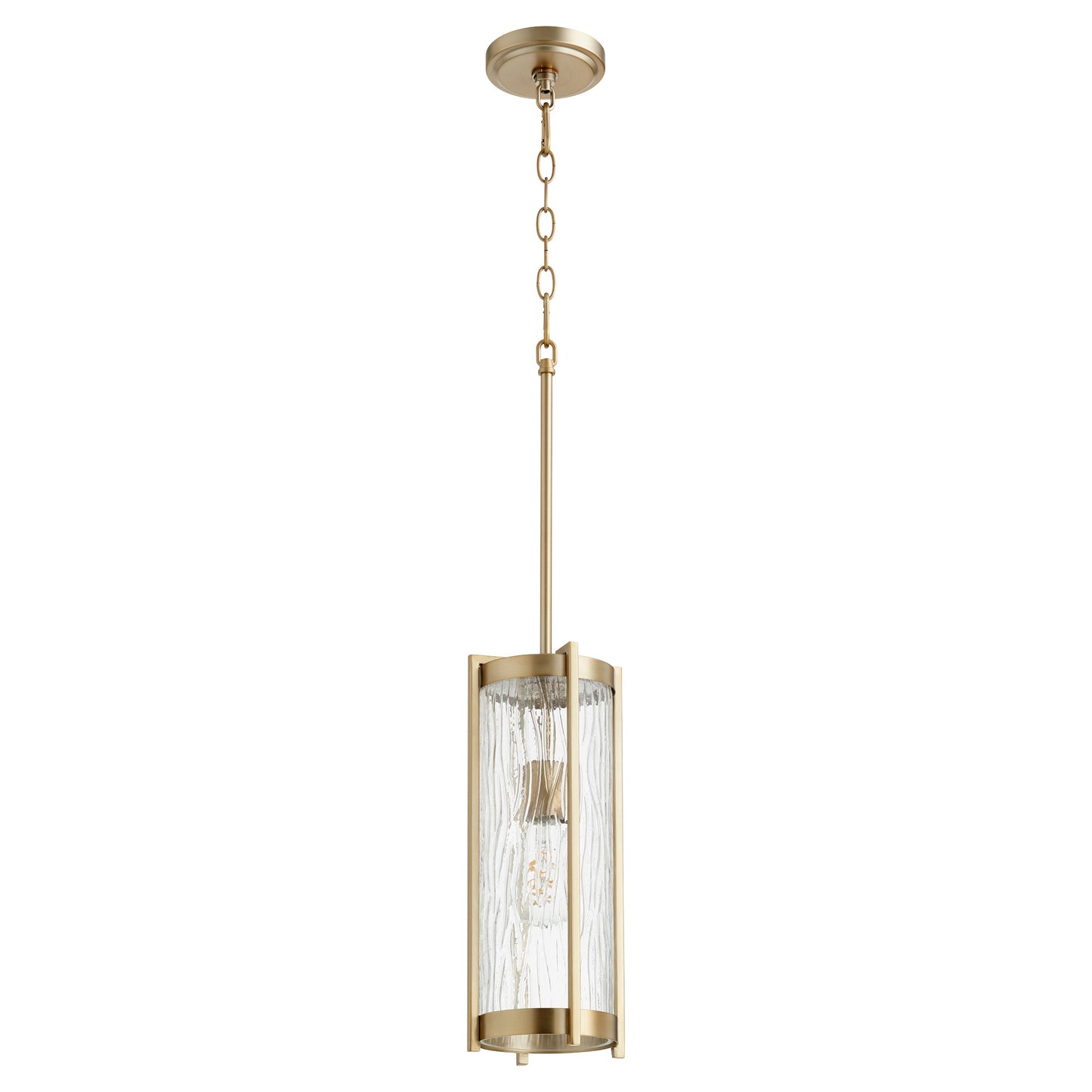Quorum 809-80 Pendant - Aged Brass W/ Clear Chisseled Glass