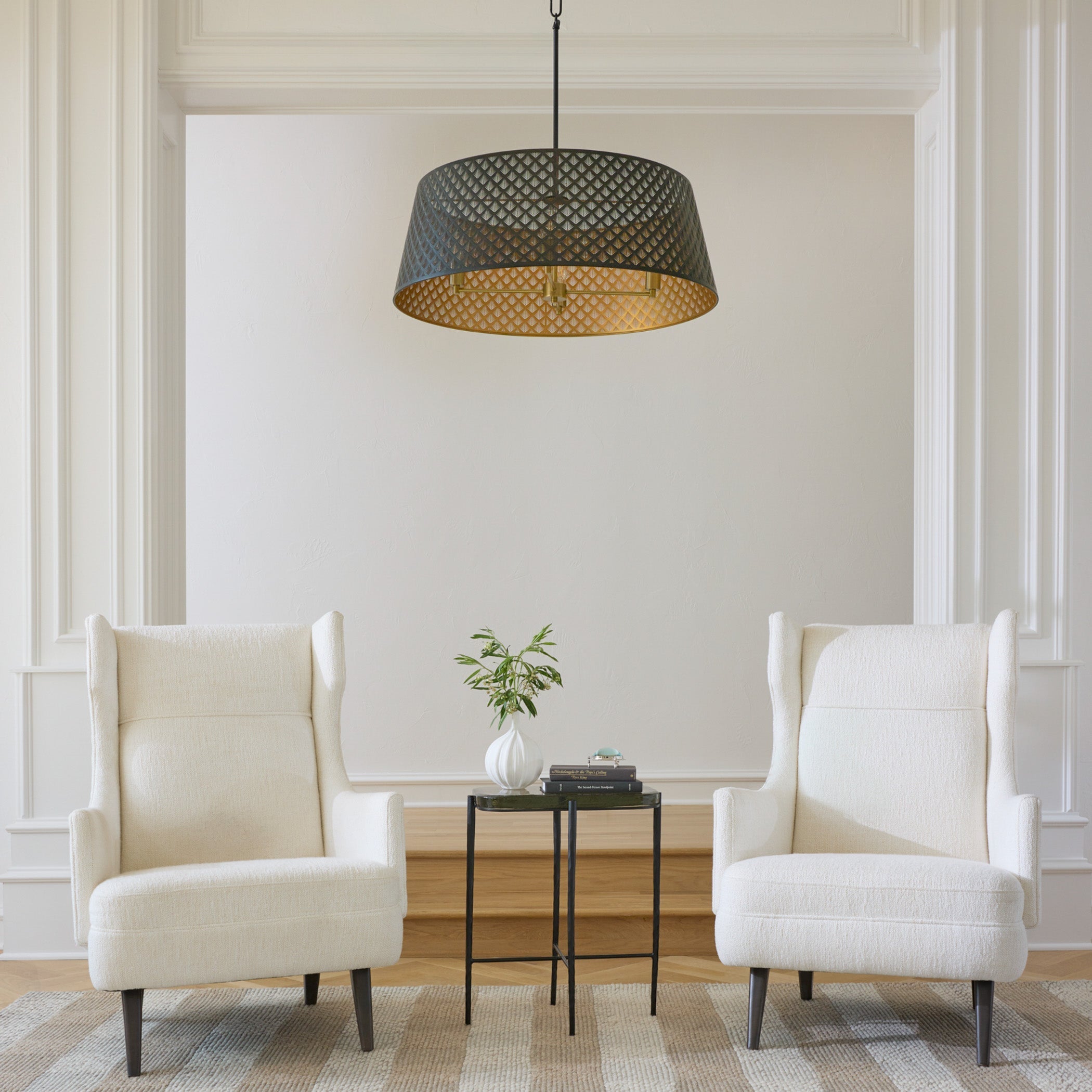 Quorum 8217-4-5980 Pendant, UL Damp Rated, Matte Black|Aged Brass