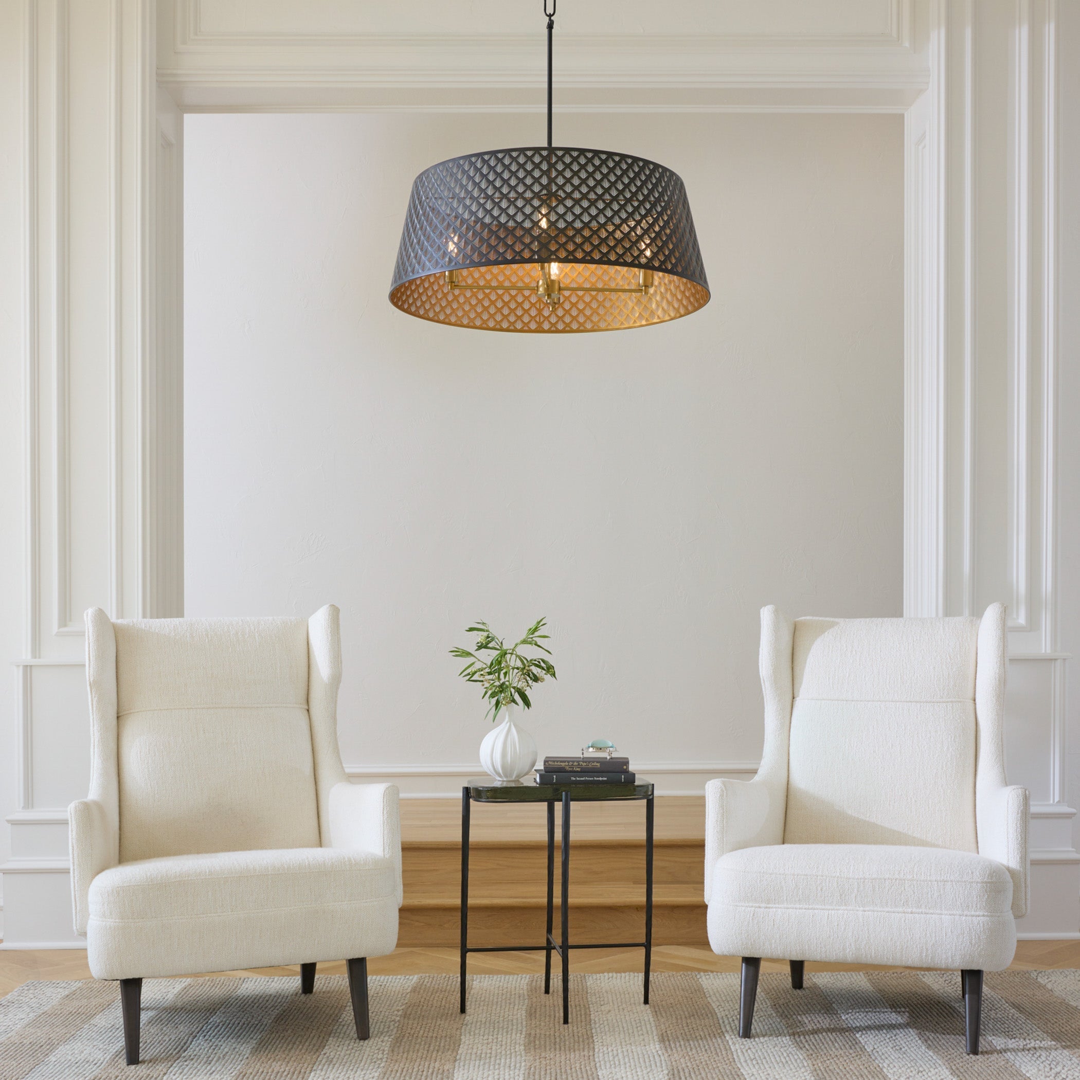 Quorum 8217-4-5980 Pendant, UL Damp Rated, Matte Black|Aged Brass