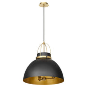 Quorum Pruitt 823-3-5980 Pendant, UL Damp Rated, Matte Black|Aged Brass