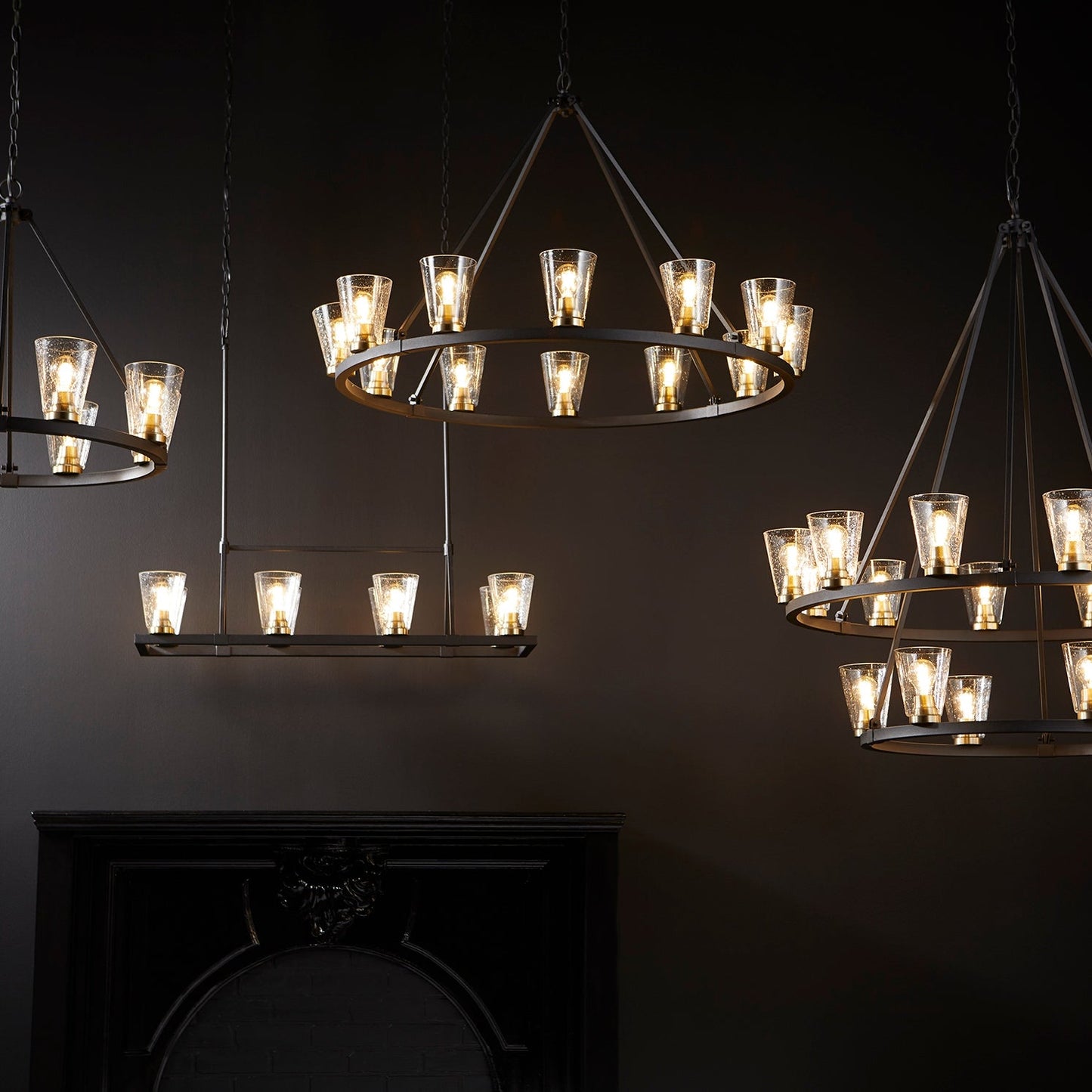 Quorum Paxton 83-8-6980 Chandelier - Textured Black W/ Aged Brass