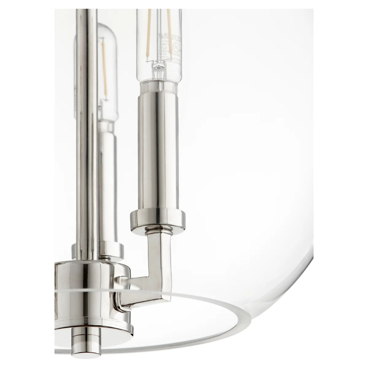 Quorum 873-3-62 Pendant 3 Light with 12 Inch Clear Glass Globe Transitional - Polished Nickel