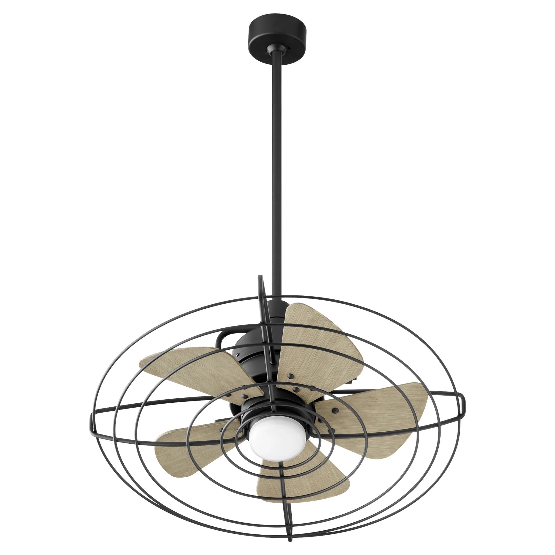 Quorum BANDIT 22245-69 Small Patio Ceiling Fan with LED Light, 24 inch, 4-Speed - Textured Black, Weathered Gray
