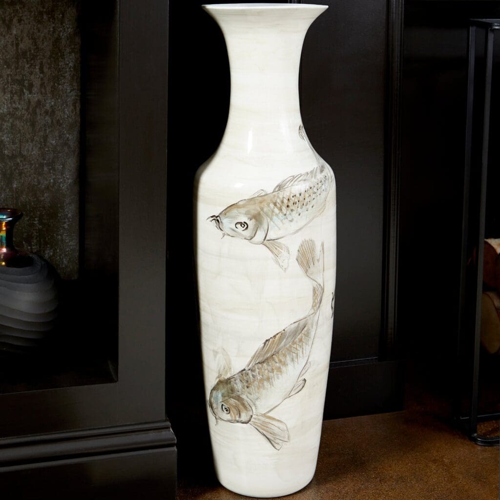 Cyan Design 09883 Playing Koi Vase - Tan And Ivory