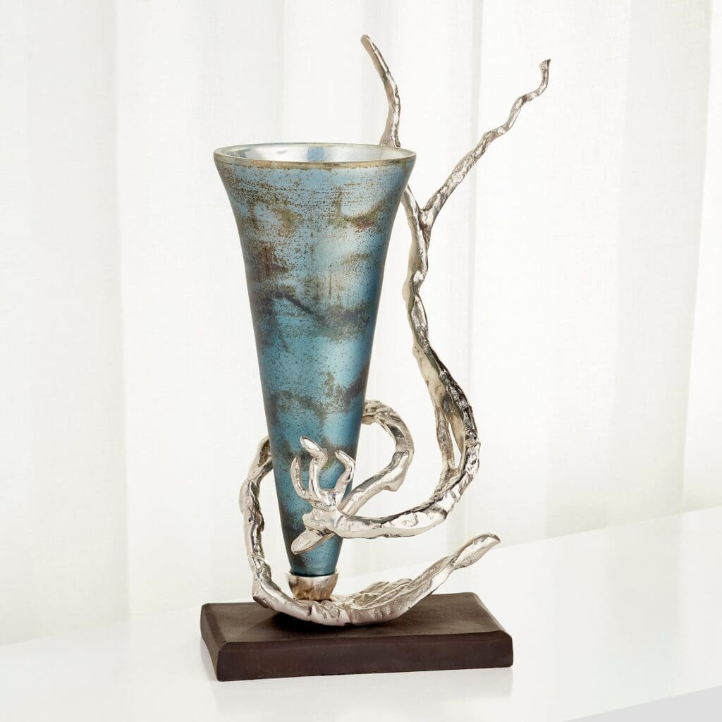 Cyan Design 10214 Gianni Vase - Nickel And Blue Mist Glass