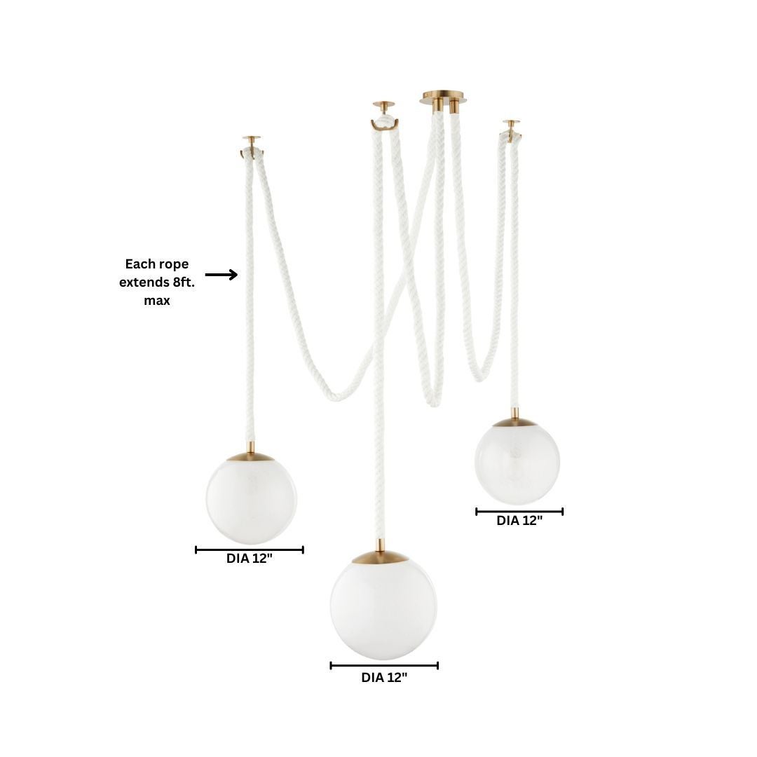 Cyan Design 11621 Rockport 3 Light Pendant Natural Sisal Rope Milky Glass Transitional - Aged Brass