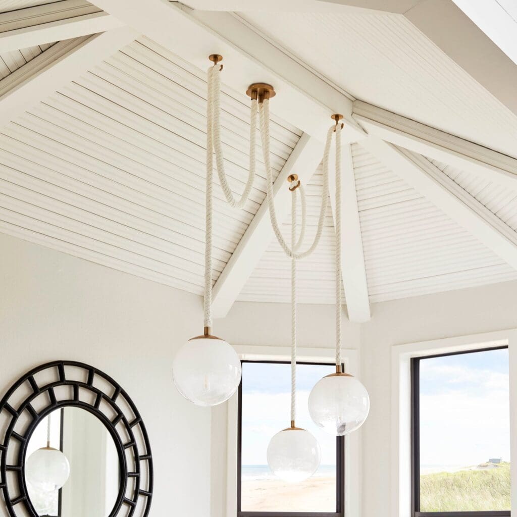 Cyan Design 11621 Rockport 3 Light Pendant Natural Sisal Rope Milky Glass Transitional - Aged Brass