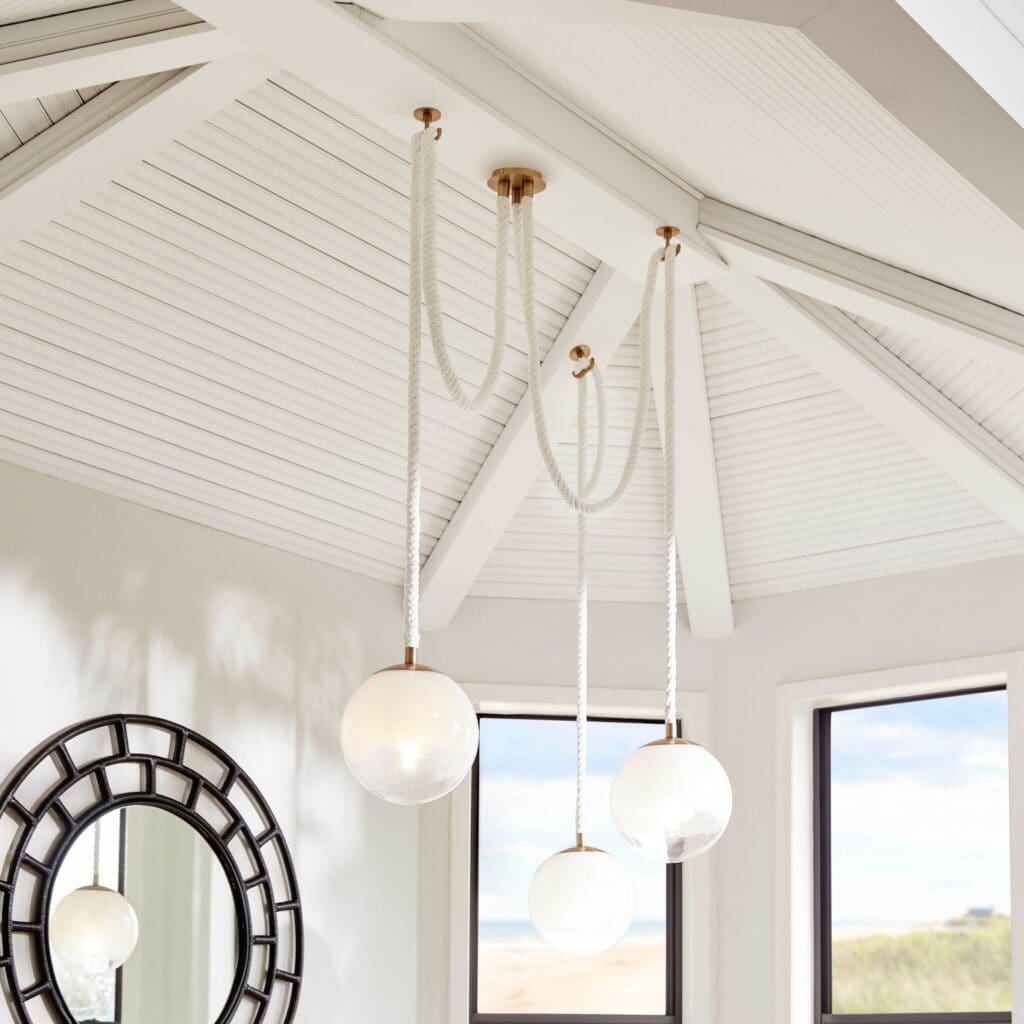 Cyan Design 11621 Rockport 3 Light Pendant Natural Sisal Rope Milky Glass Transitional - Aged Brass