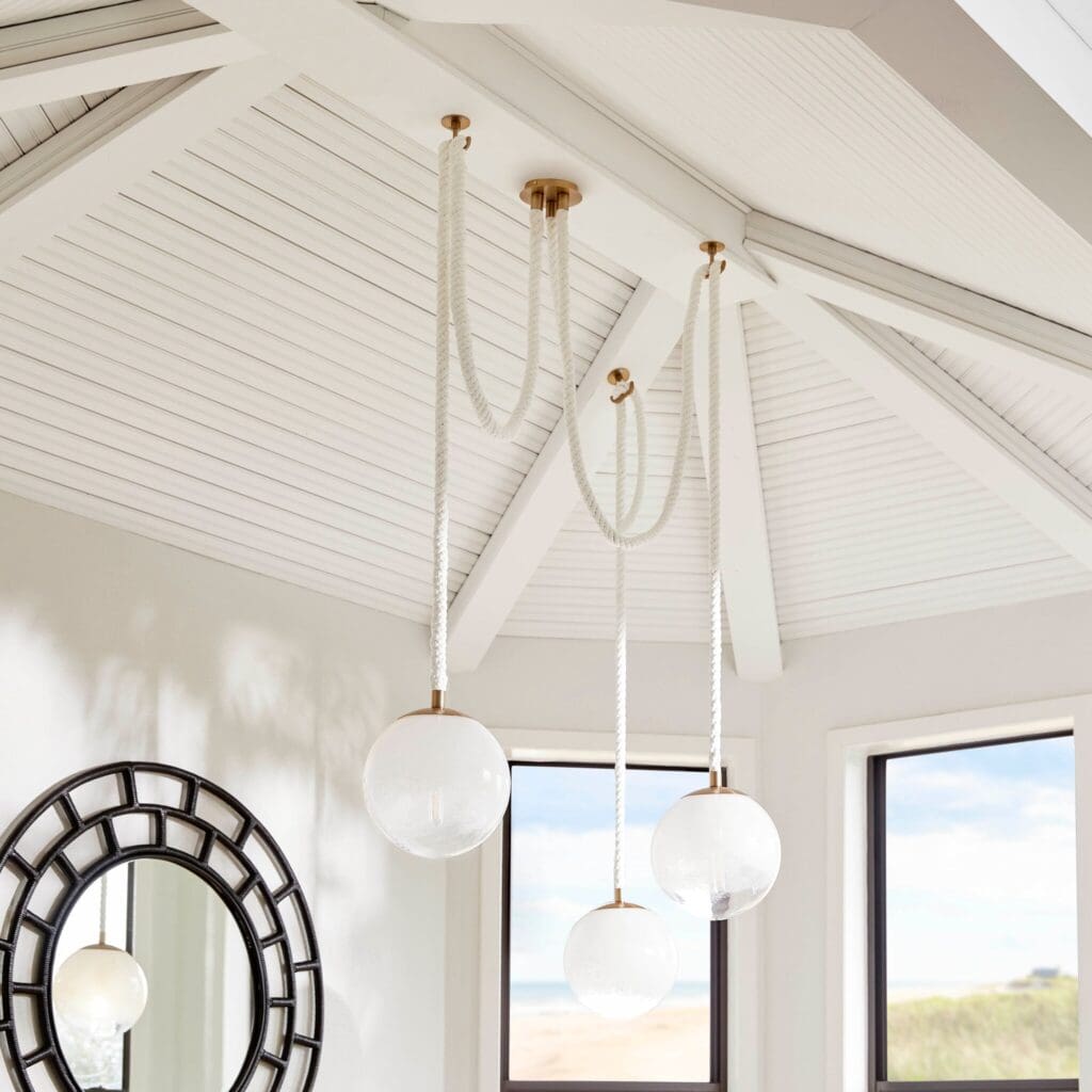 Cyan Design 11621 Rockport 3 Light Pendant Natural Sisal Rope Milky Glass Transitional - Aged Brass