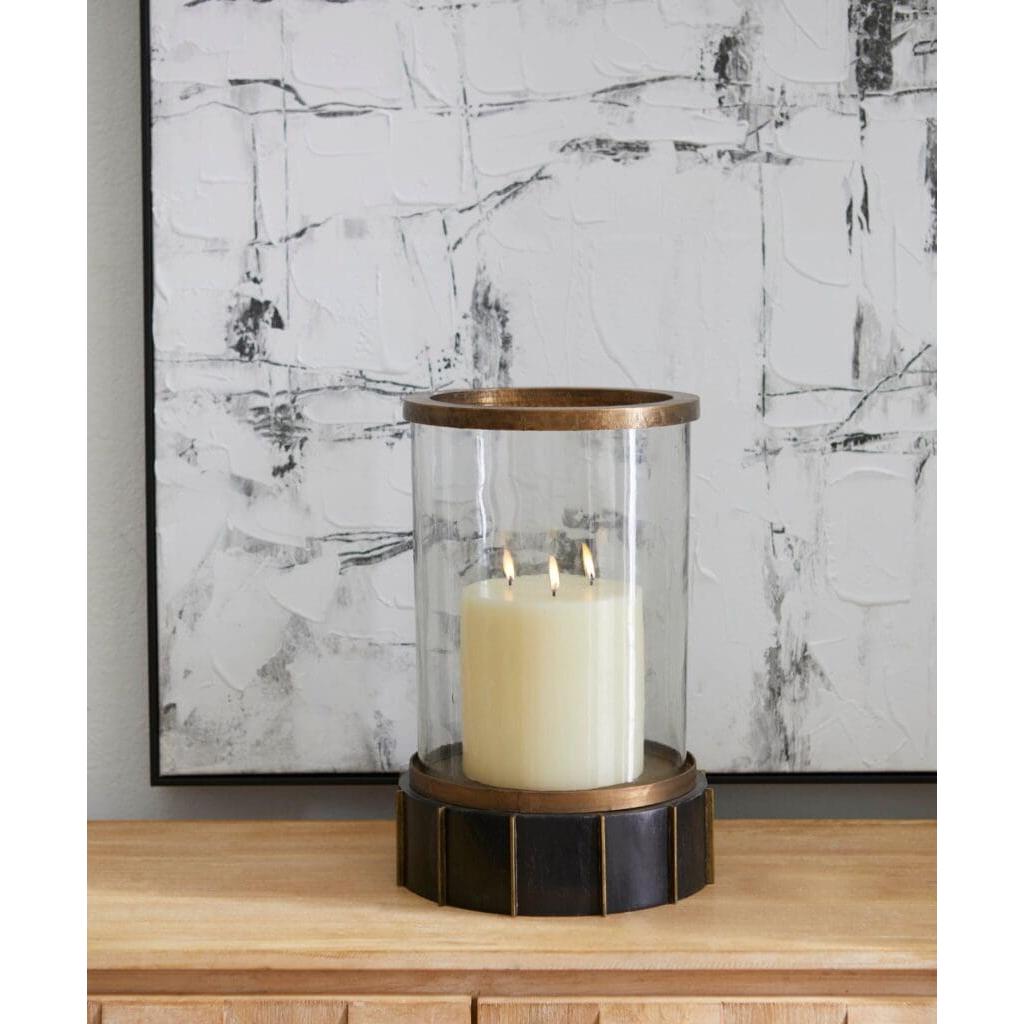 Cyan Design 11640 Reed Tabletop Hurrcne - Antique Brass And Dark Brushed Mango