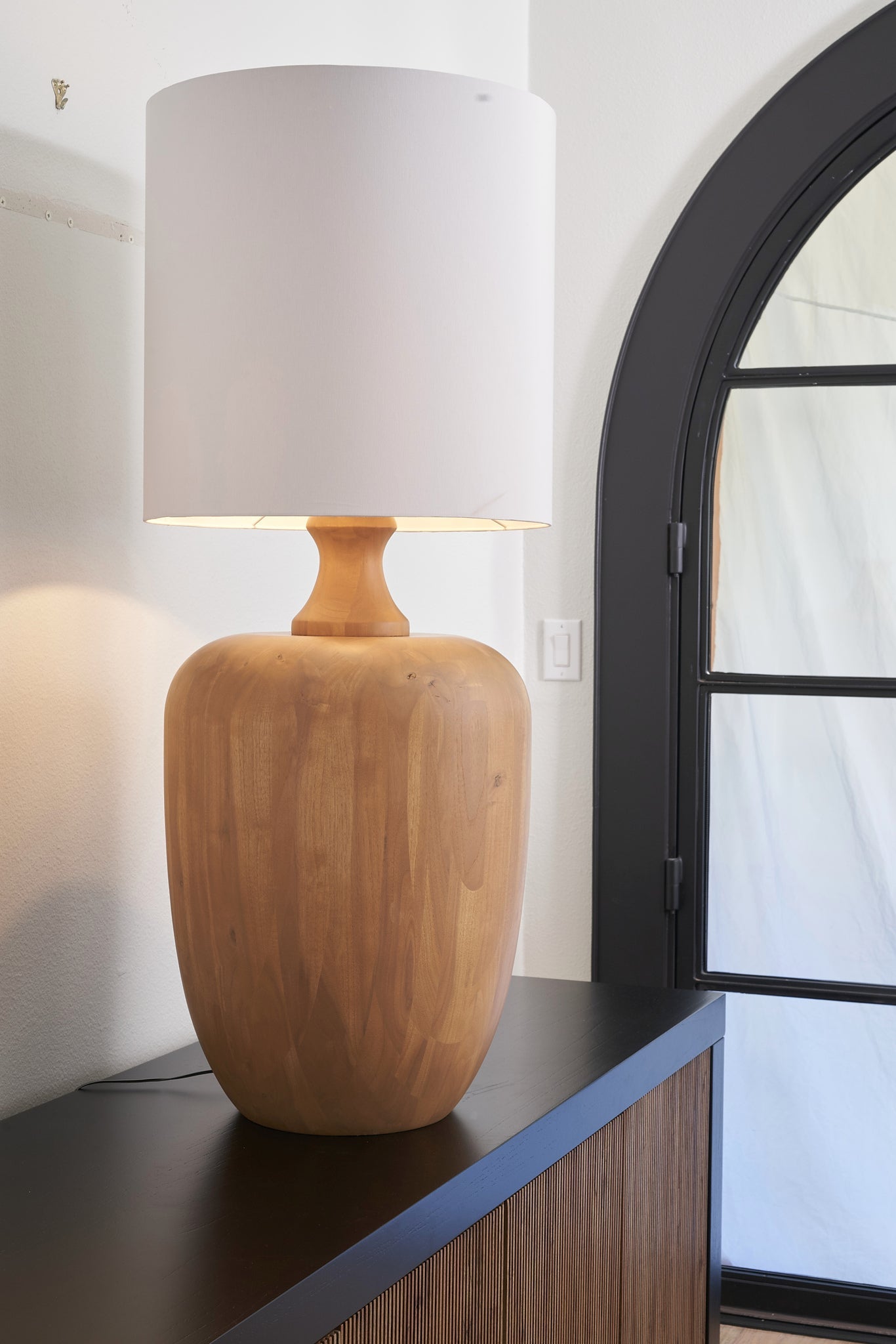 Cyan Design 11744 Egg Table Lamp - Natural Wood, White Linen Shade