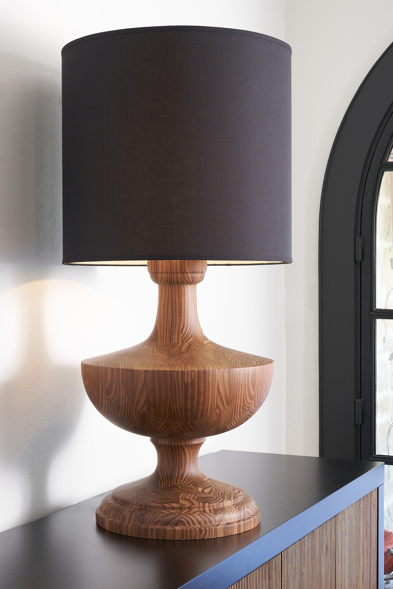 Cyan Design 11745 Egeu Wood Table Lamp - Medium Brown Wood, Black Linen Shade