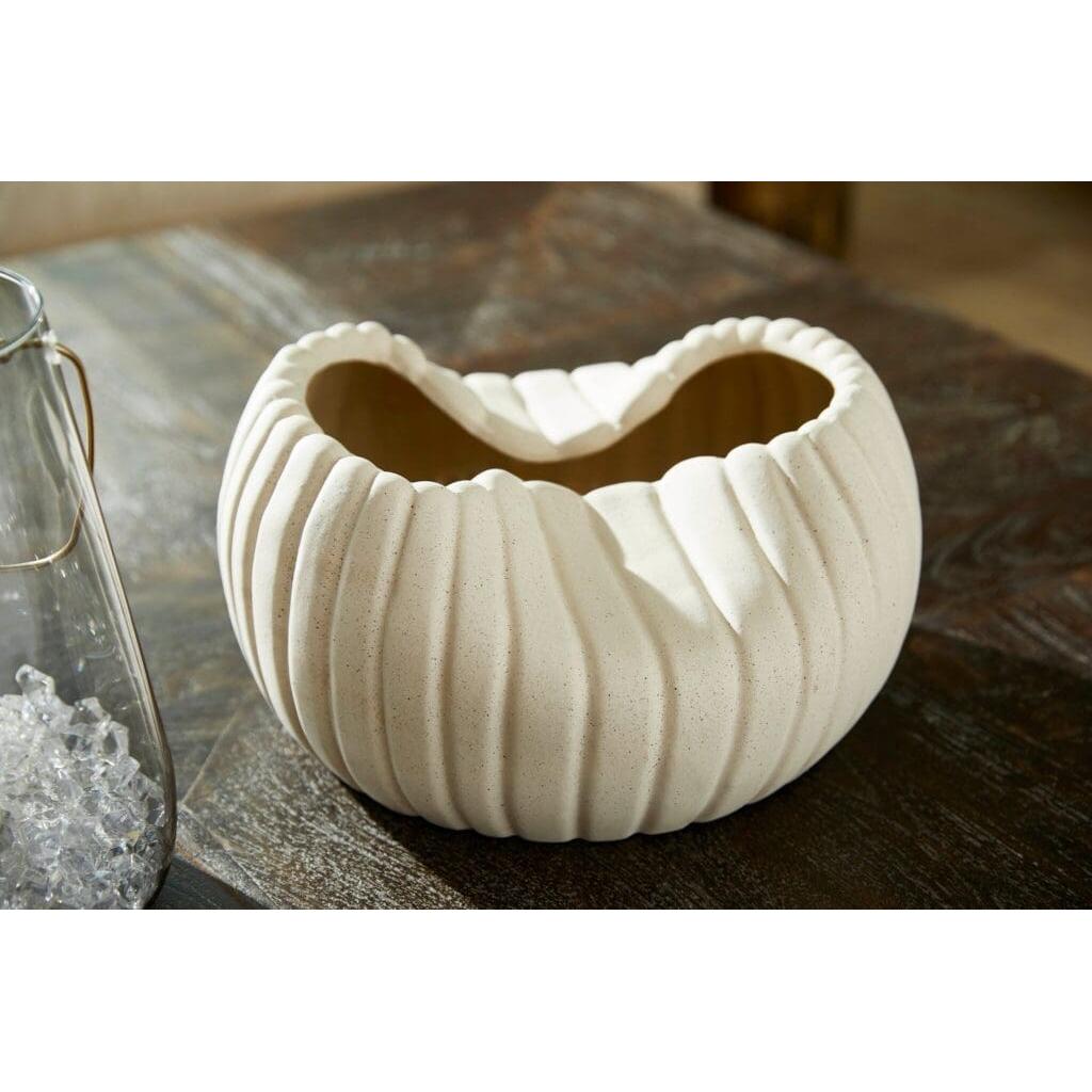 Cyan Design 11777 Organic Ribbed Bowl Designed - Grainy White
