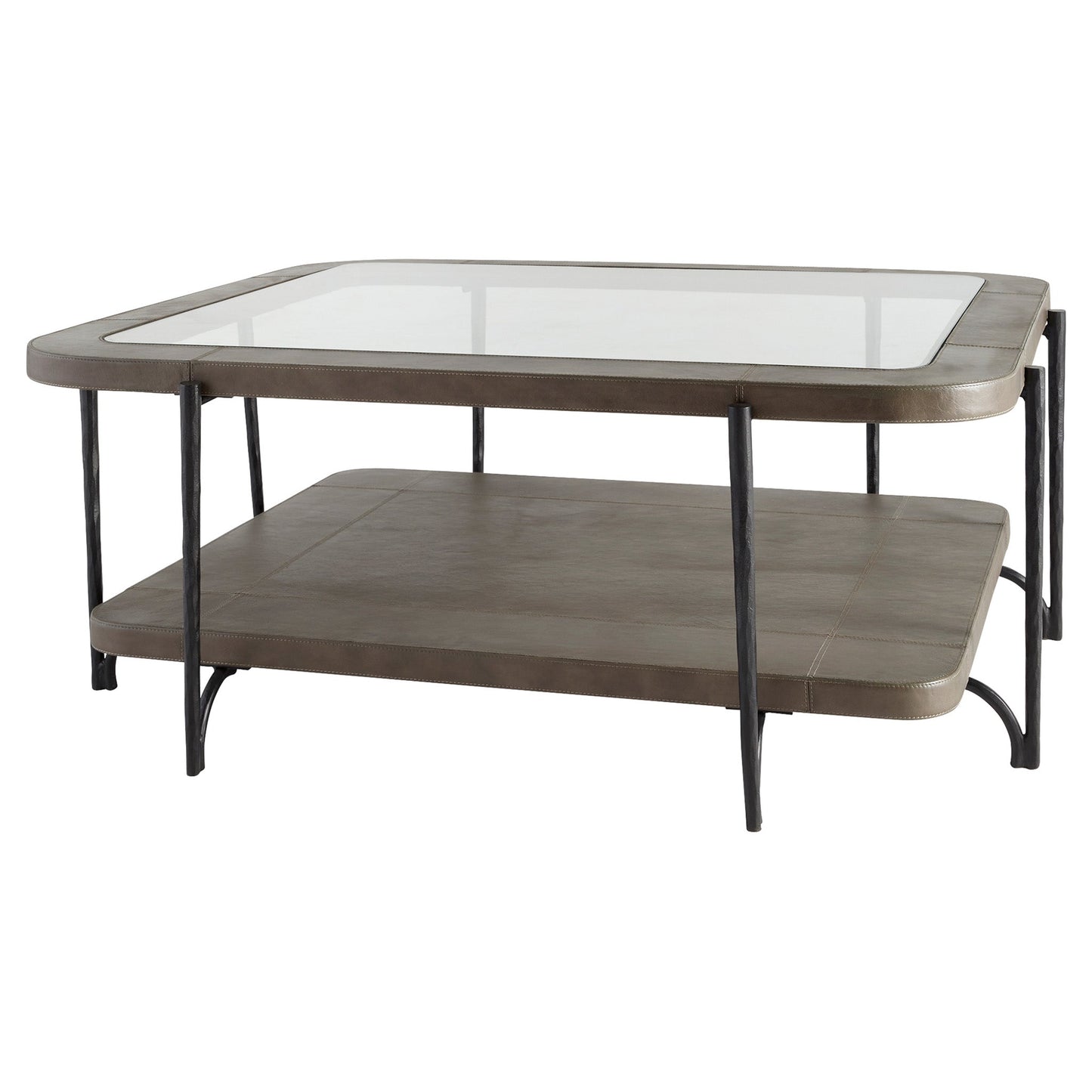 Cyan Design Tierras 12000 Cocktail Table, Hand-Wrapped Leather, Smoked Grey