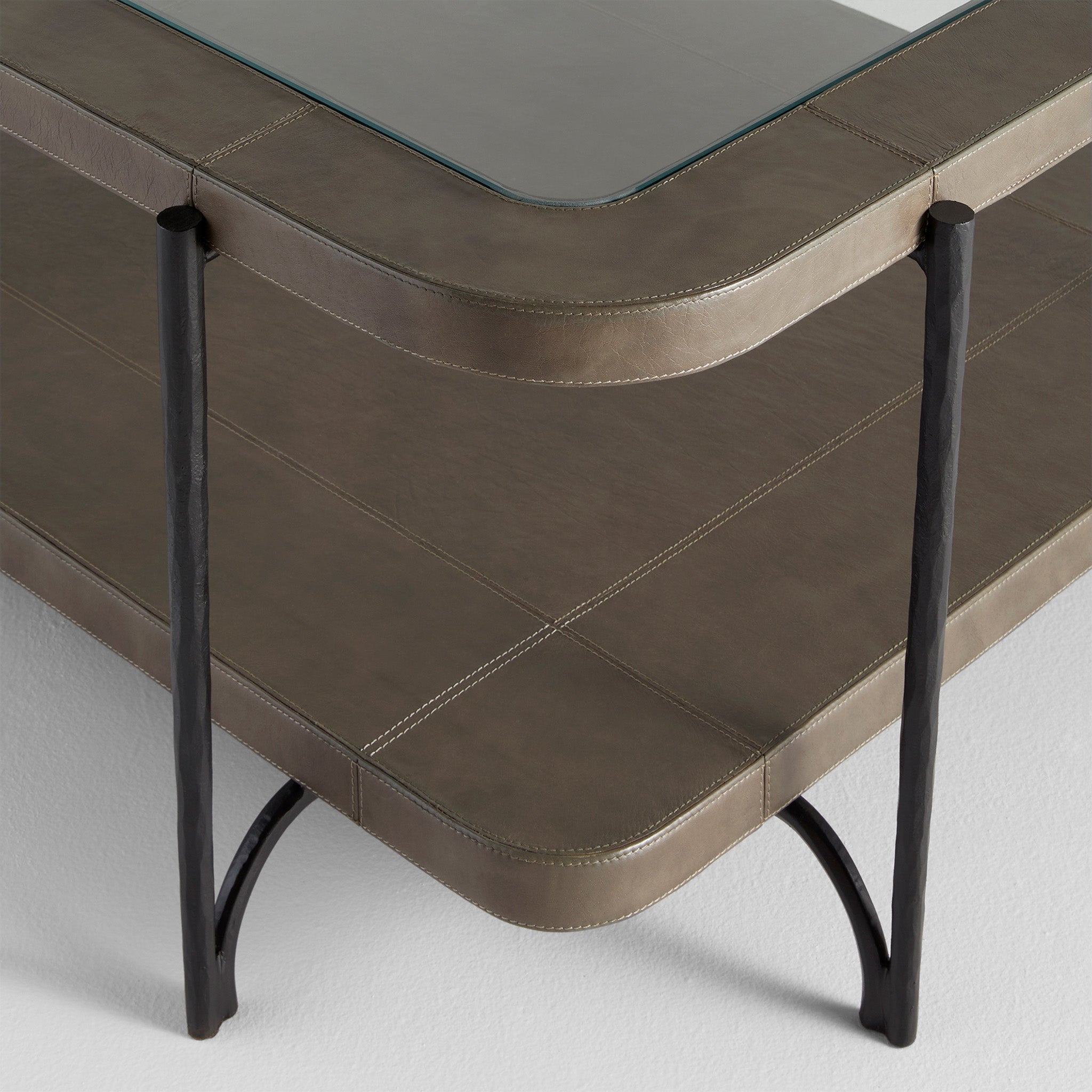Cyan Design Tierras 12000 Cocktail Table, Hand-Wrapped Leather, Smoked Grey
