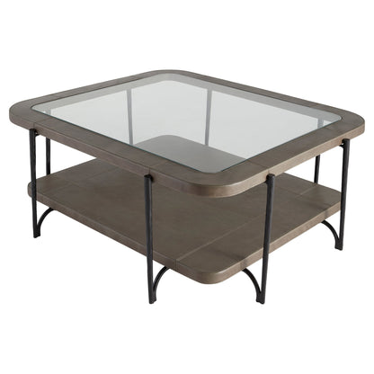 Cyan Design Tierras 12000 Cocktail Table, Hand-Wrapped Leather, Smoked Grey