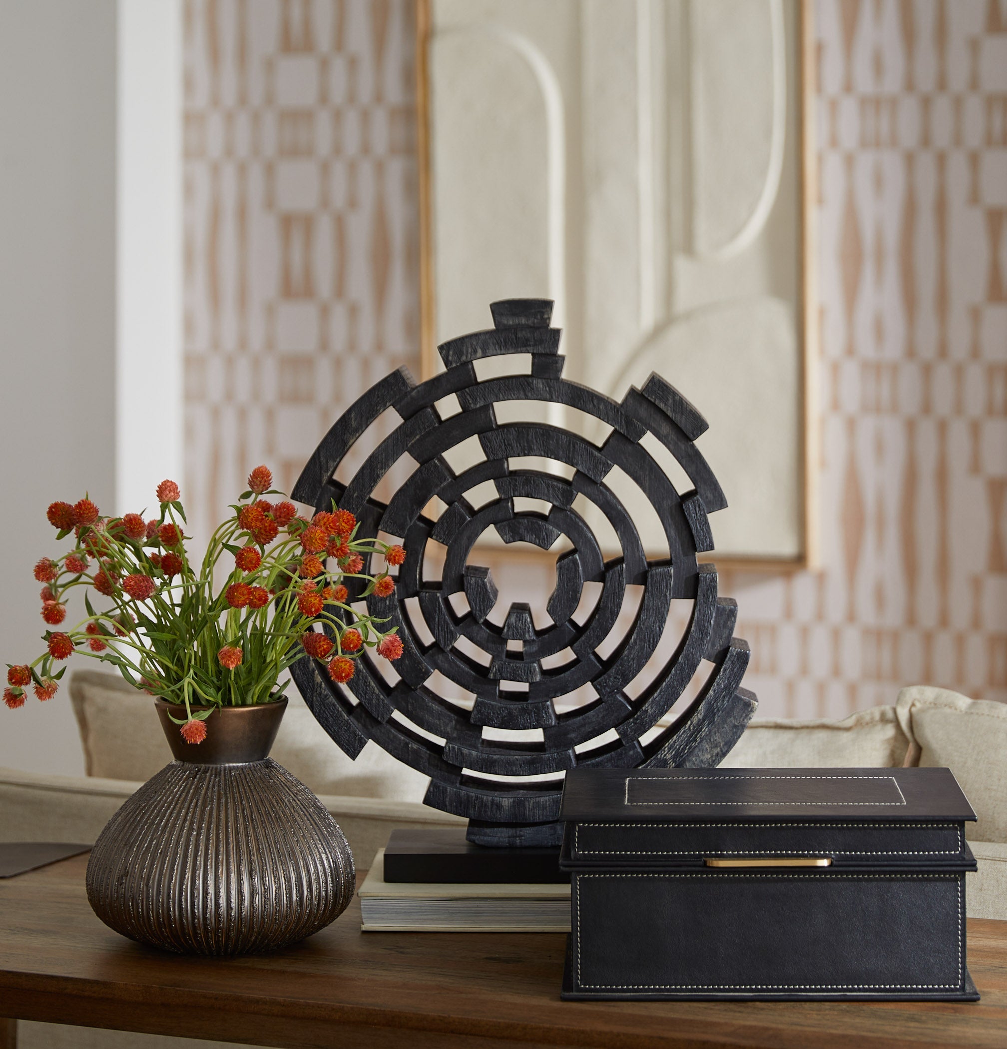 Cyan Design 12004 Container, Antique Brass, Leather, Black | Grey Finish