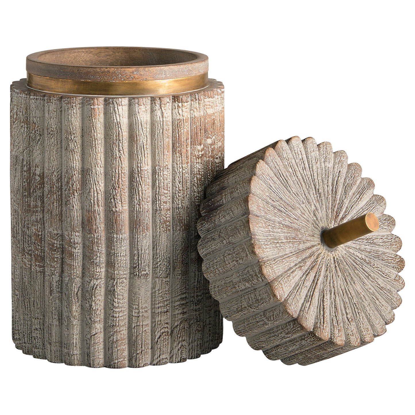 Cyan Design 12020 Container, Hand Carved, Distressed Taupe | Brass