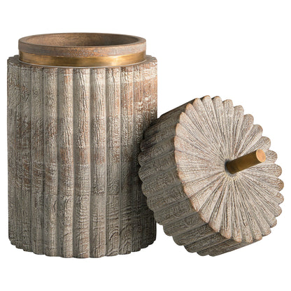 Cyan Design 12020 Container, Hand Carved, Distressed Taupe | Brass