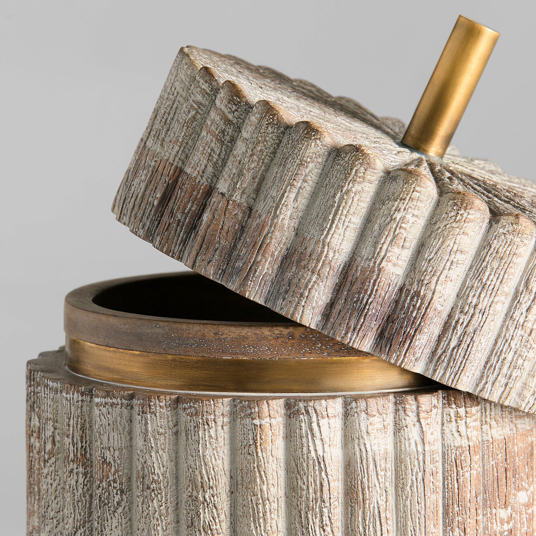 Cyan Design 12020 Container, Hand Carved, Distressed Taupe | Brass